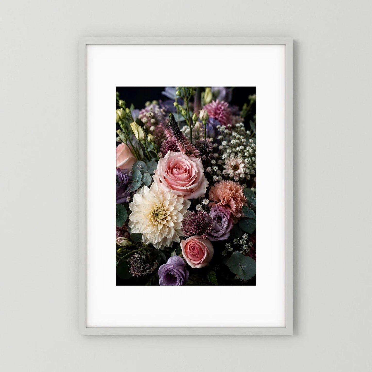 Rosa Rosen Blumenstrauß-Poster mit rosa und violetten Blumen im Hochformat