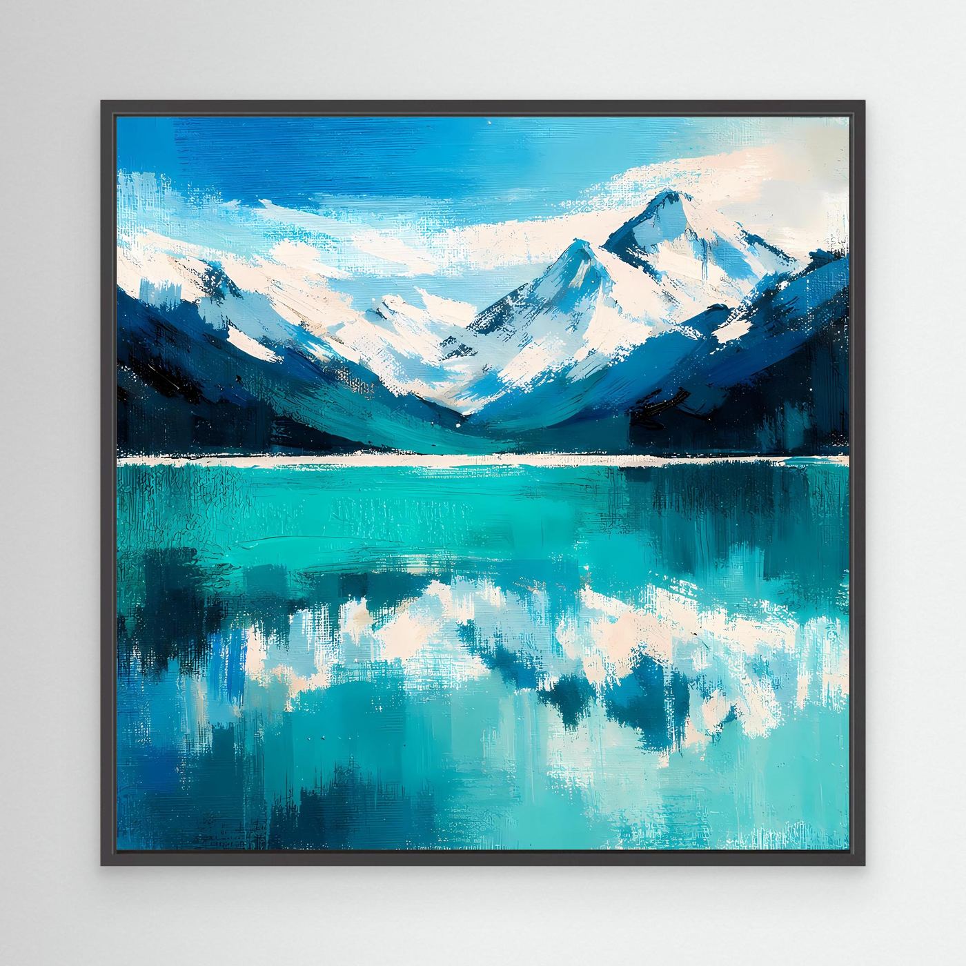 Leinwand Abstraktes Bergsee Gemälde | Modernes Alpines Wandbild Türkis Blau