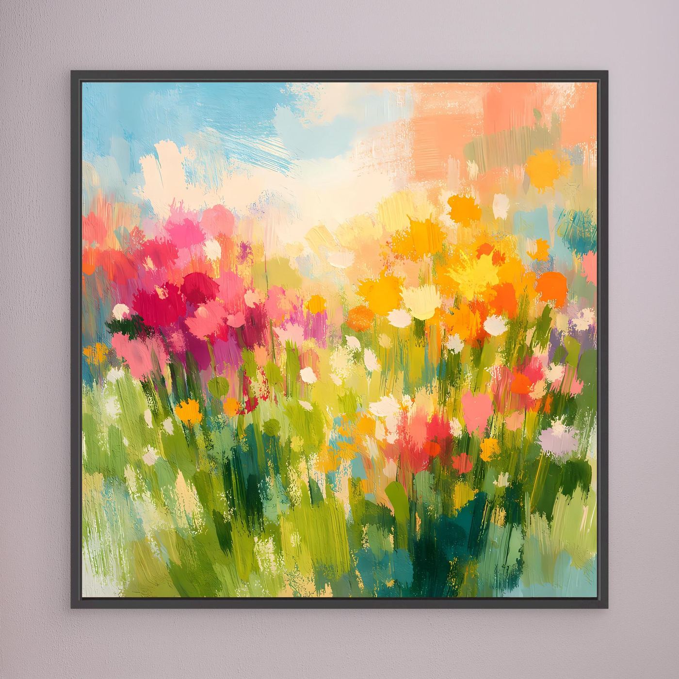 Leinwand Abstrakte Sommerwiese mit Wildblumen | Modernes Blumen Wandbild Bunt