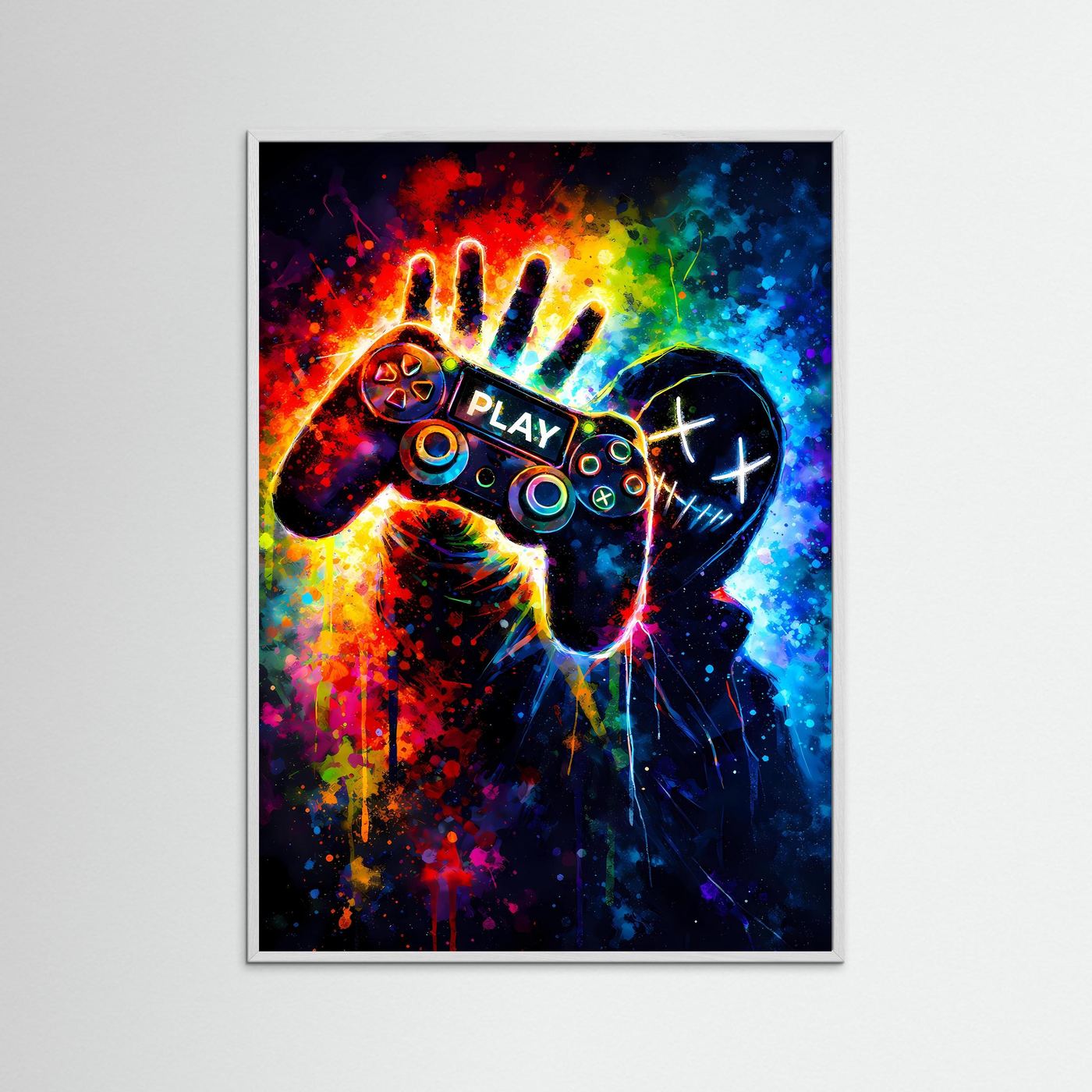 Next Level Gaming | Abstraktes Gaming Poster mit Controller & Neon-Graffiti | Modernes Kunstposter Hochformat