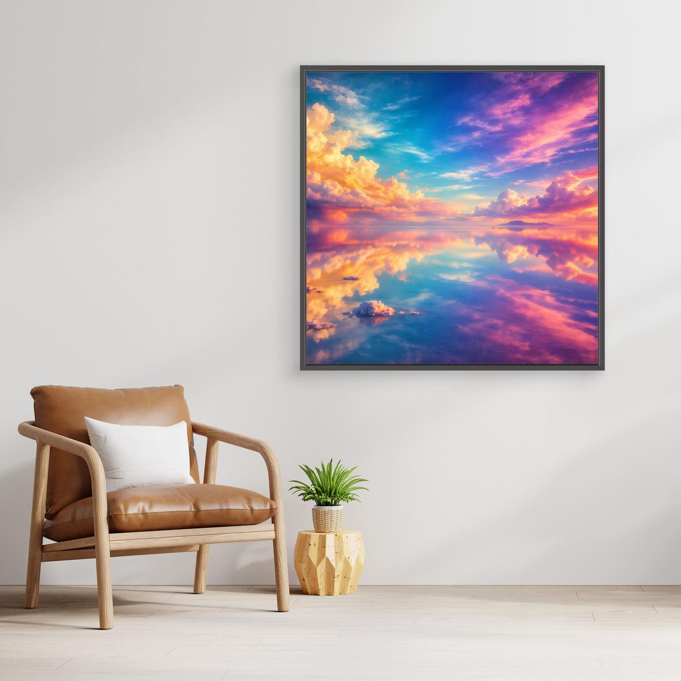Leinwandbild Magischer Salzsee | Abstraktes Himmel-Spiegelungs Wandbild auf echtem Holzkeilrahmen