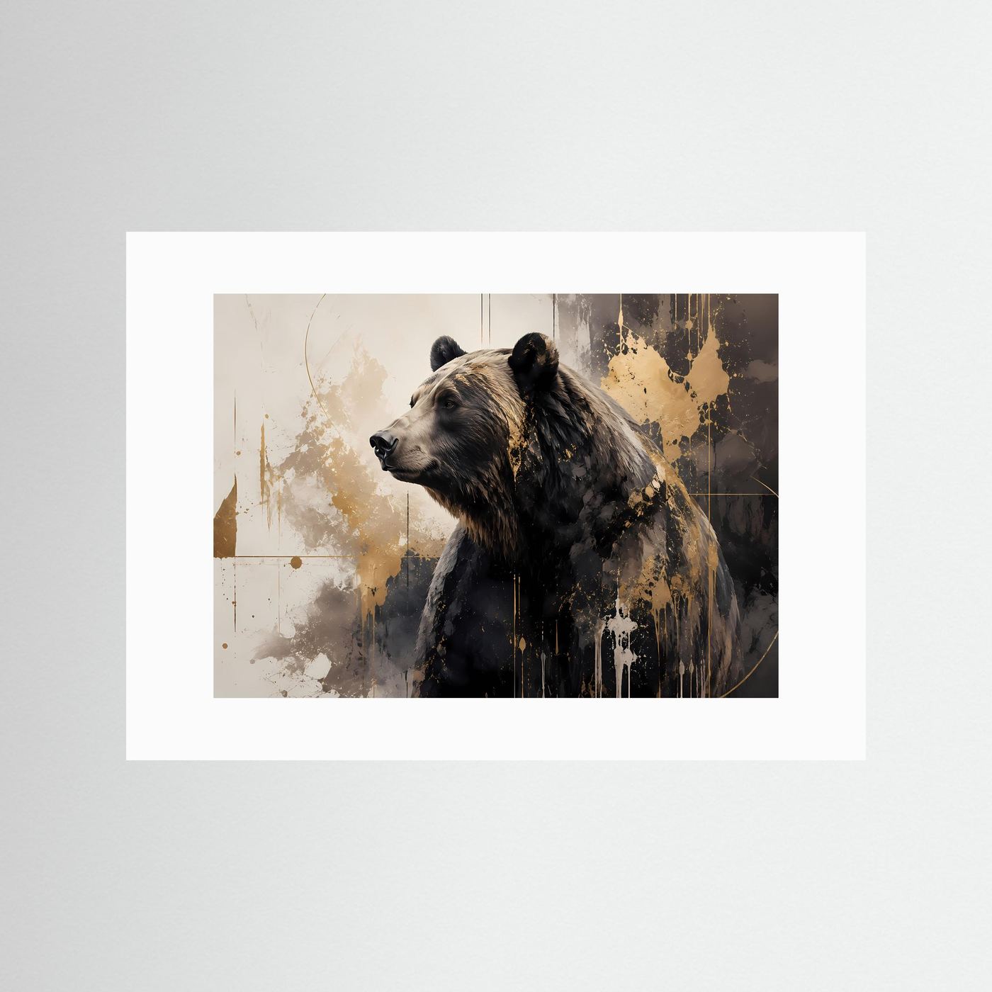Majestätische Wildnis | Moderner Bär im abstrakten Gold- & Acryl-Stil Poster