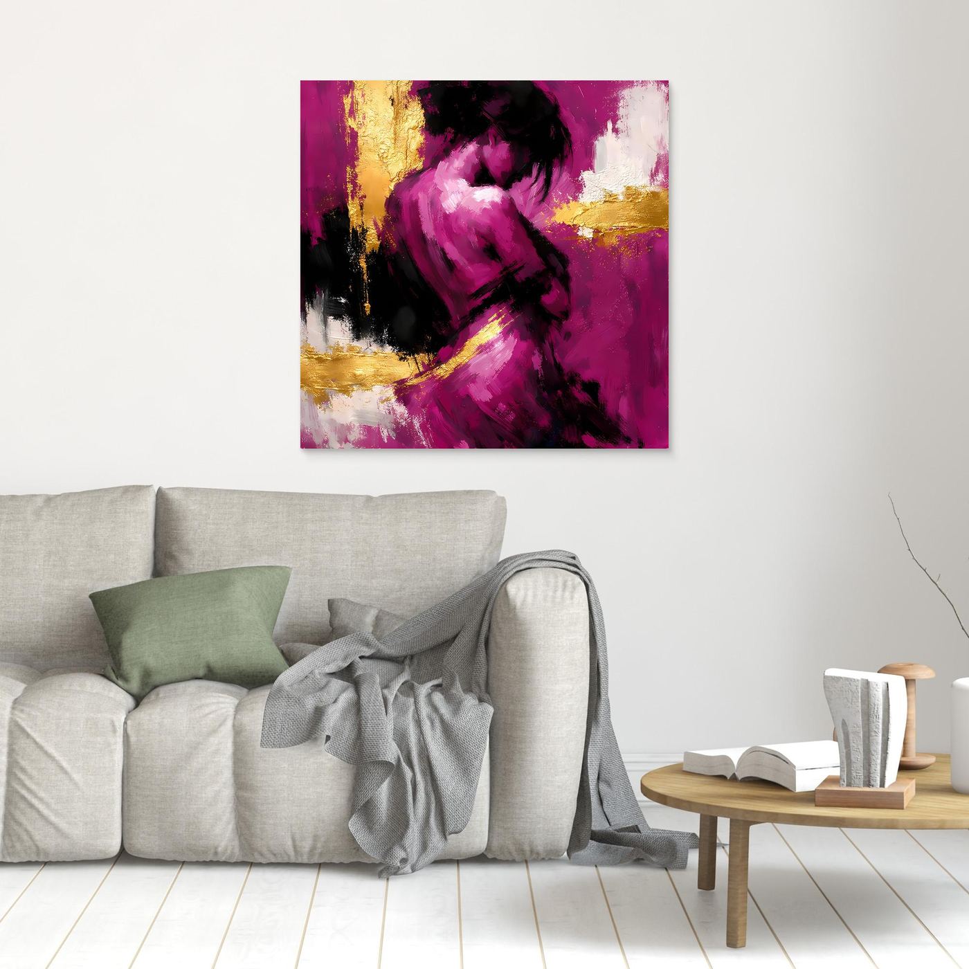 Leinwand Elegante Silhouette in Magenta | Abstraktes Frauengestalt Wandbild Gold
