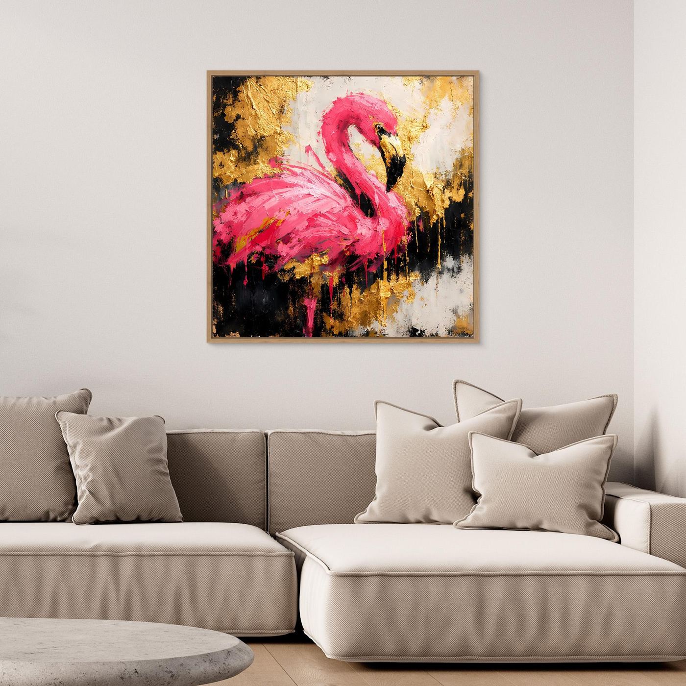 Leinwand Eleganter Flamingo in Pink und Gold | Abstraktes Modernes Tier Wandbild