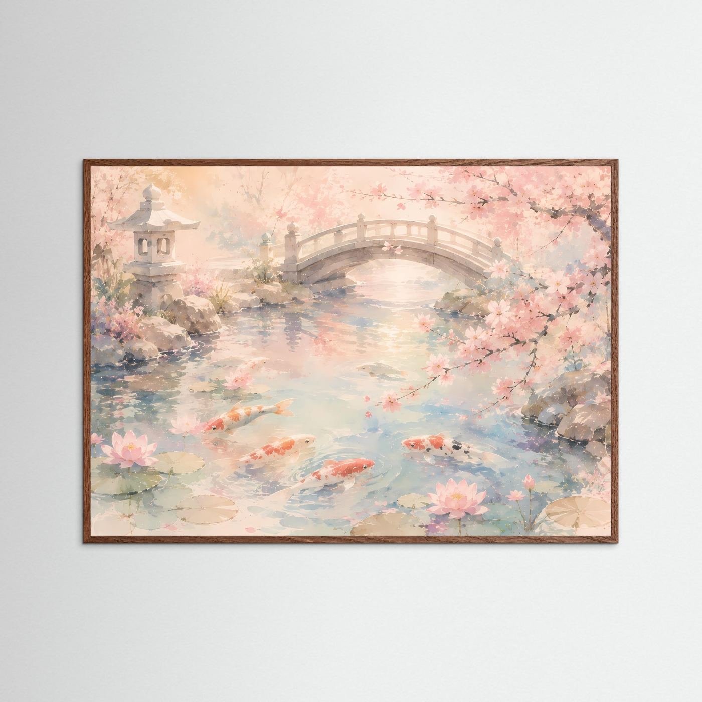 Japanischer Koi-Teich mit Kirschblüten | Zen Garten in Pastell Rosa