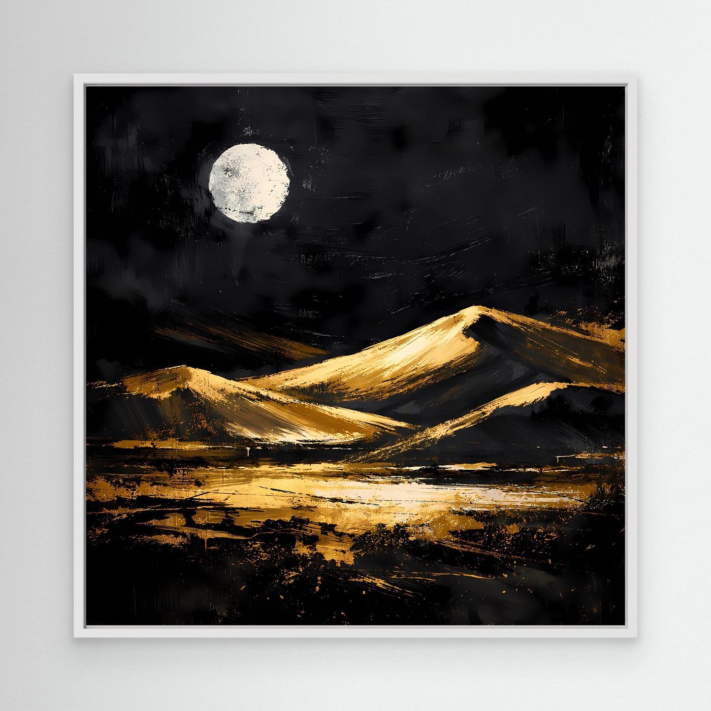 Leinwand Goldene Wüstendünen bei Vollmond | Modernes Abstraktes Landschafts Wandbild