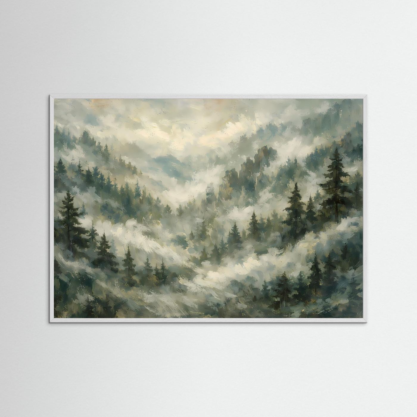 Neblige Bergidylle im Tannenwald | Panorama Natur & Landschaft Poster Querformat