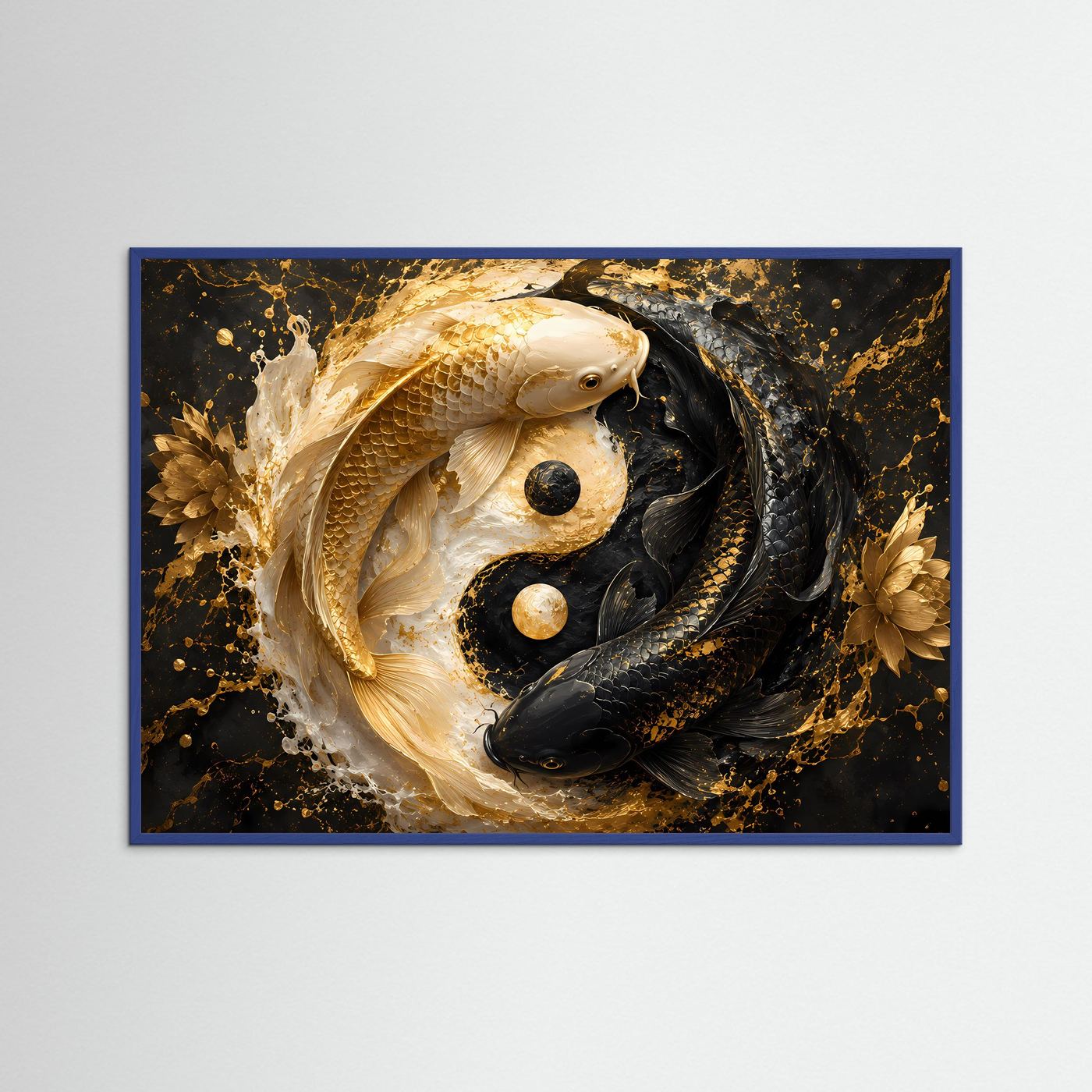 Yin Yang Koi Poster | Goldene und Schwarze Koi Fische Wandkunst | Luxuriöses Feng Shui Wandbild | Abstrakte Zen Kunst | Premium Wall Art