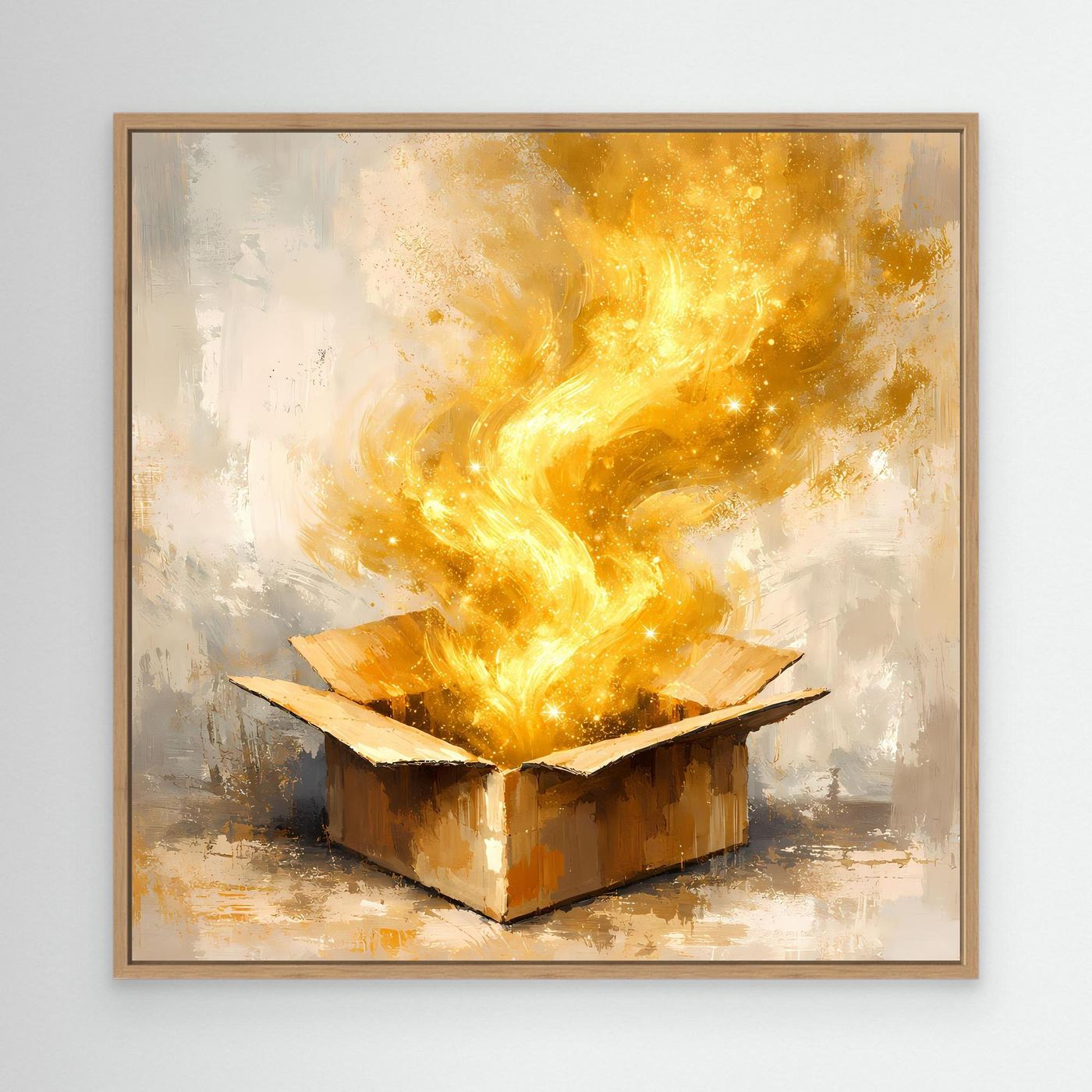 Premium Leinwand Magisches Leuchten aus der Box | Abstraktes Fantasy Wandbild Goldglorie