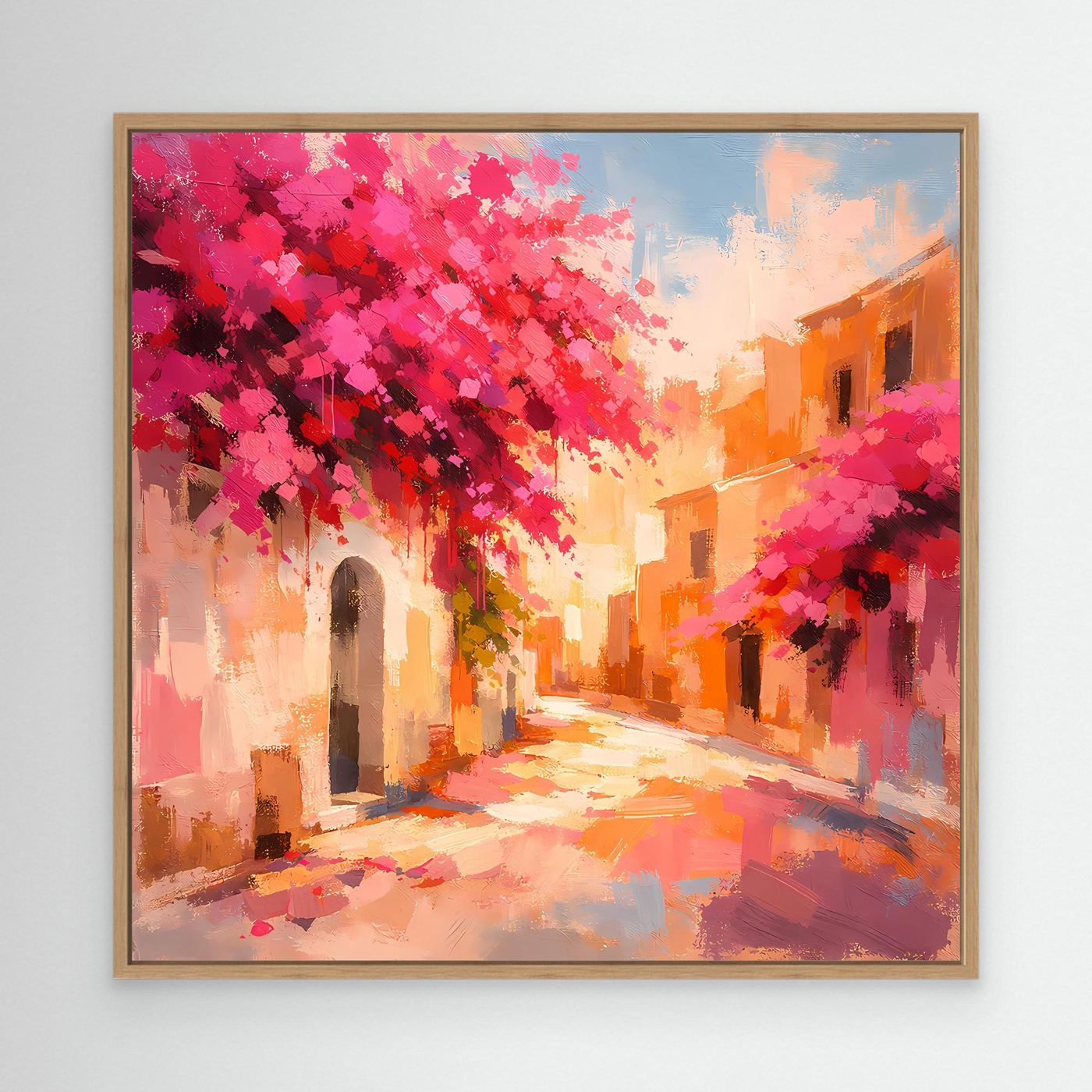 Leinwand Mediterrane Gasse im Blütenrausch | Abstraktes Italien Wandbild