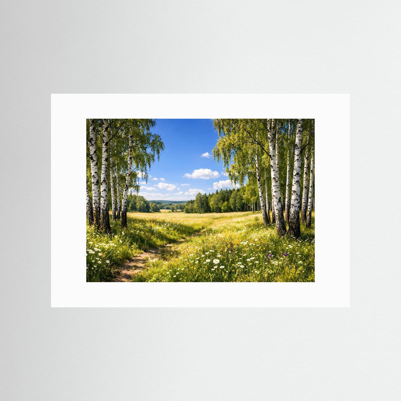 Lichter Birkenwald im Sommer | Panorama Wiesen & Natur Poster Querformat