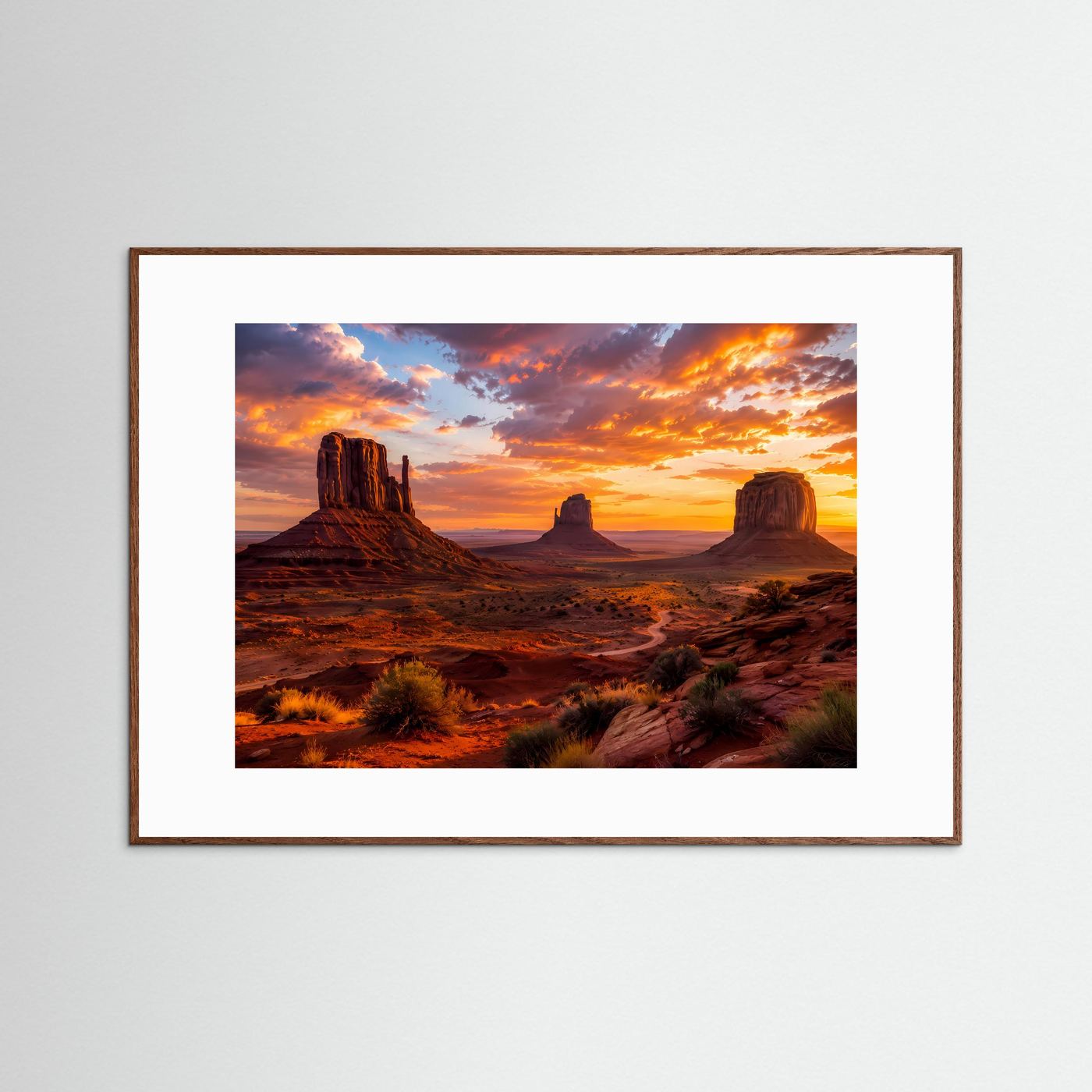 Monument Valley bei Sonnenuntergang | Majestätische Wüstenlandschaft Poster | Panorama Wüste & Canyon Wandbild