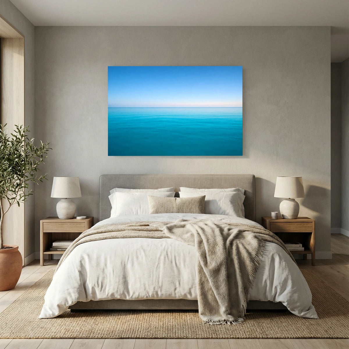 Meer-Wandbild im Querformat mit türkisfarbenem Wasserstreifen und blauem Himmel