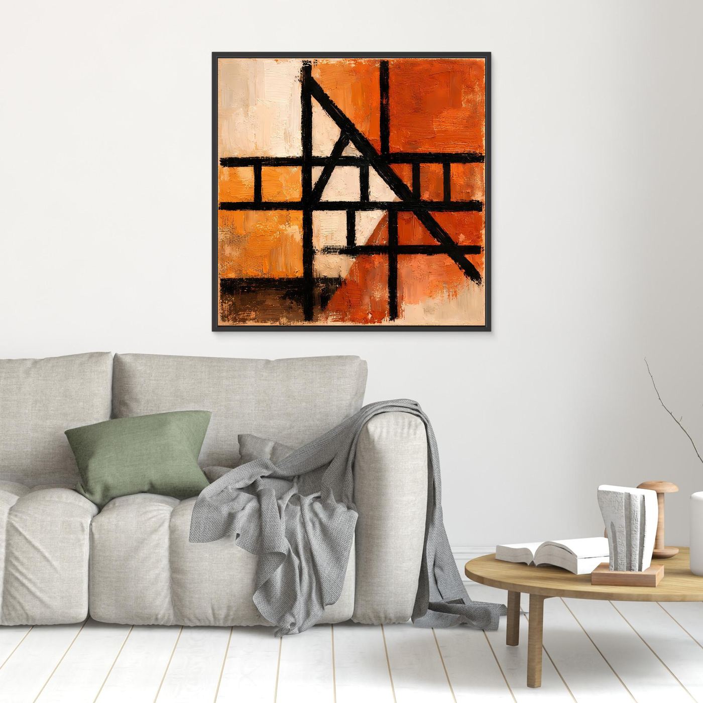 Leinwand Geometrische Linien auf Terrakotta | Abstraktes Modernes Wandbild