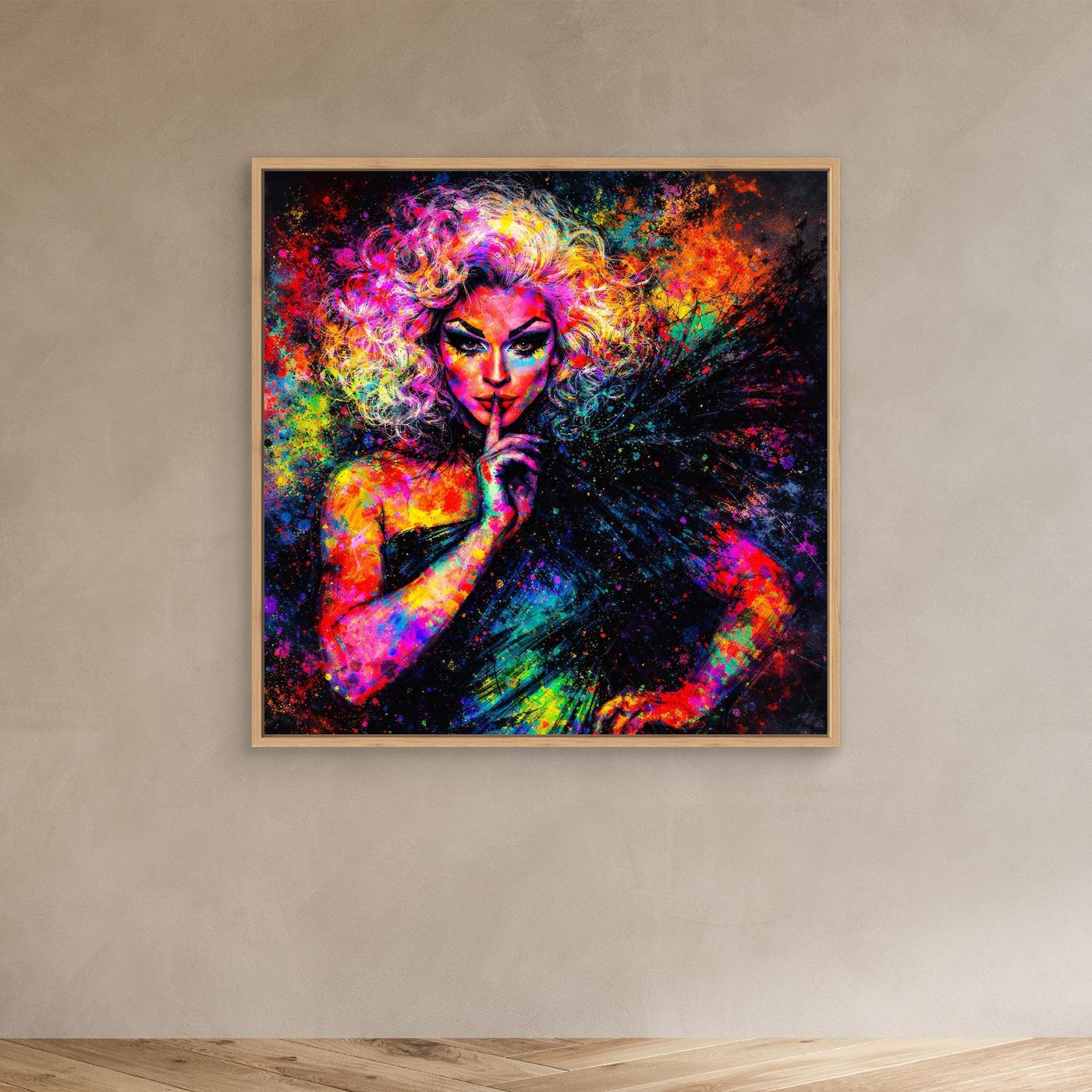 Leinwandbild Drag Queen Pop-Art | Bunte Farbexplosion Wandbild auf Keilrahmen