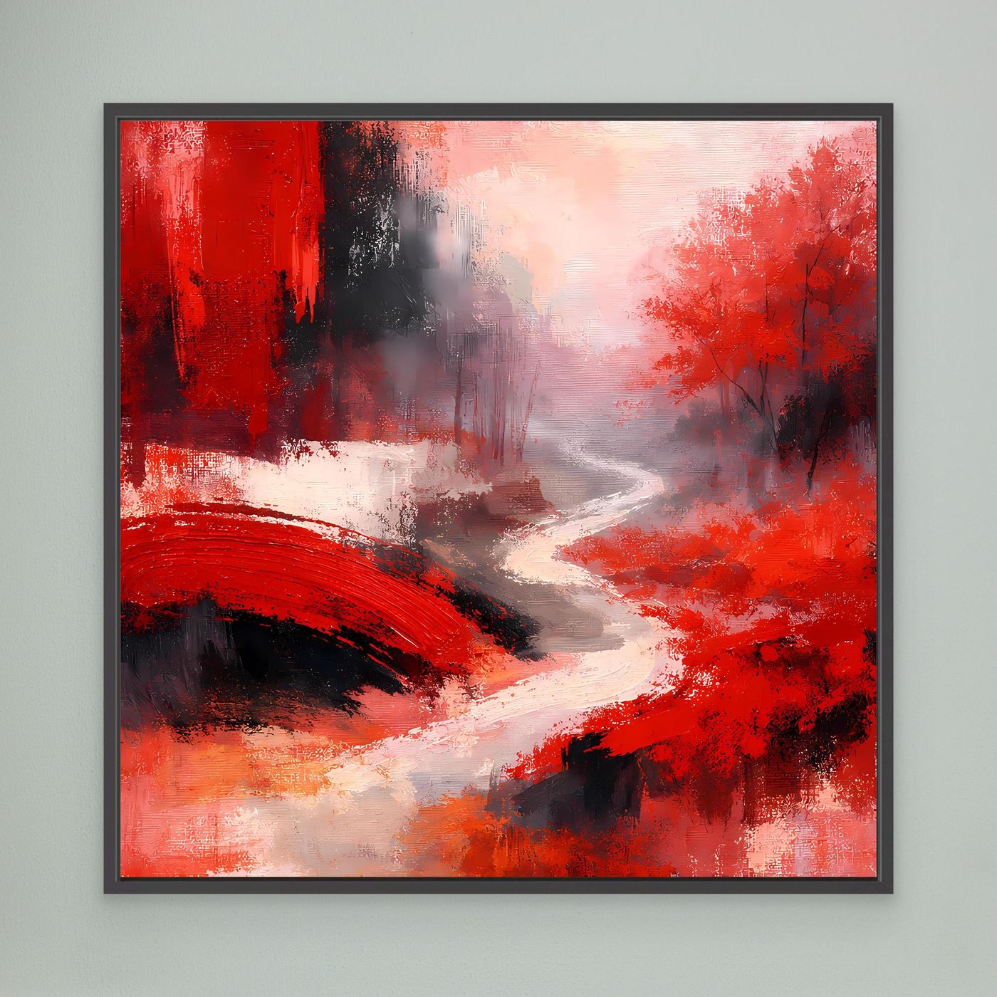 Leinwand Traditionelle Rote Brücke am Fluss | Japanisches Natur Wandbild