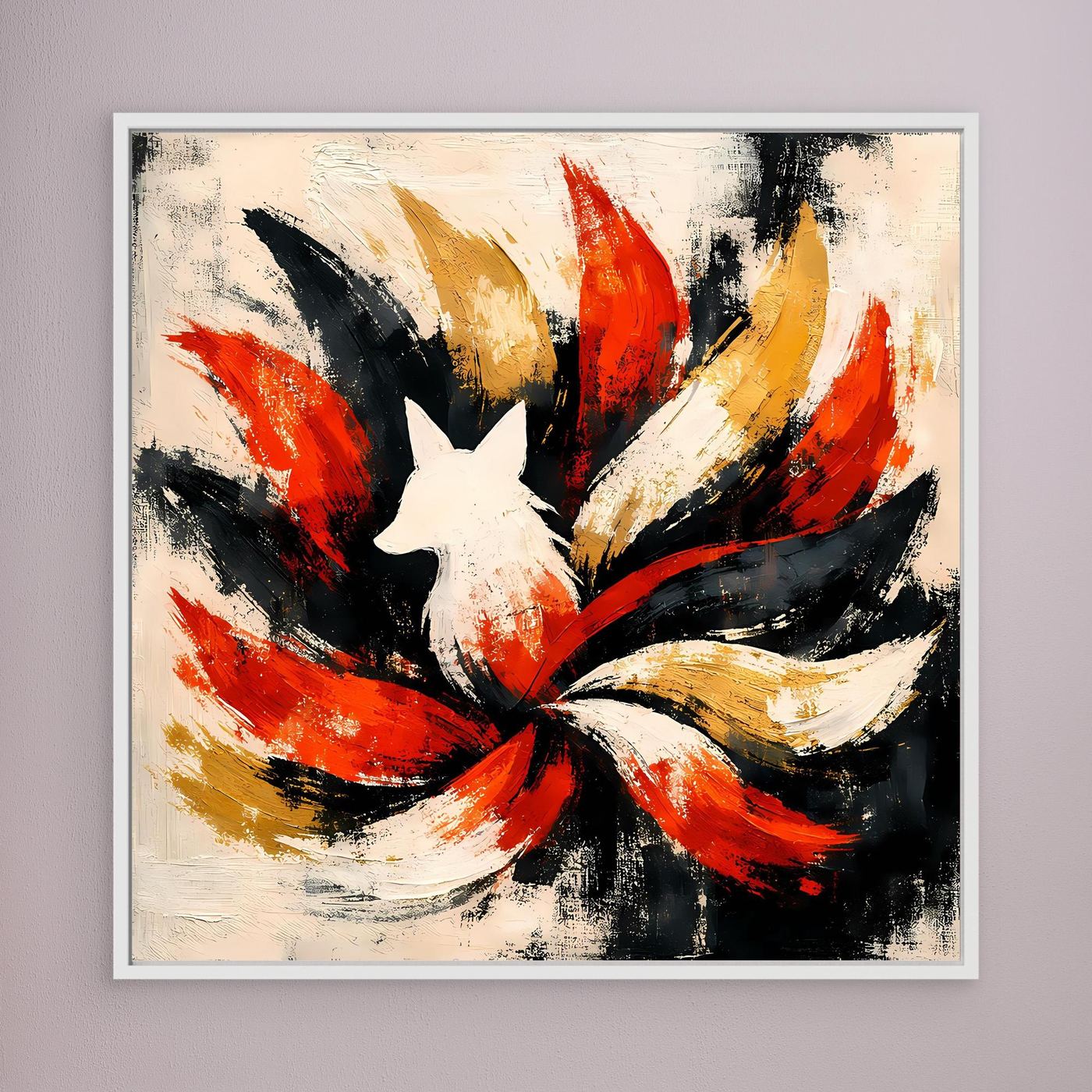Leinwand Mythischer Neunschwänziger Fuchs Kitsune | Abstraktes Asia Fantasy Wandbild