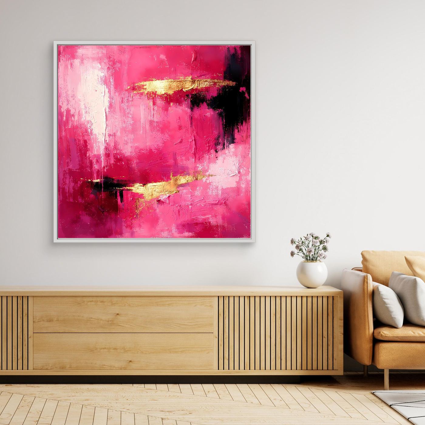 Leinwand Abstraktes Gemälde in Rosa und Gold | Modernes Elegantes Wandbild
