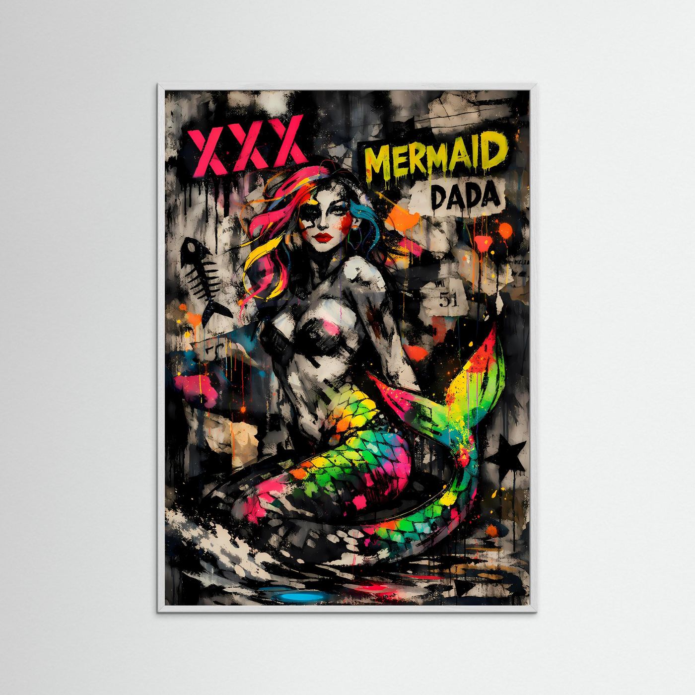 Rebellische Wellen | Meerjungfrau Poster im Grunge- & Graffiti-Style | Abstraktes Kunstposter Hochformat