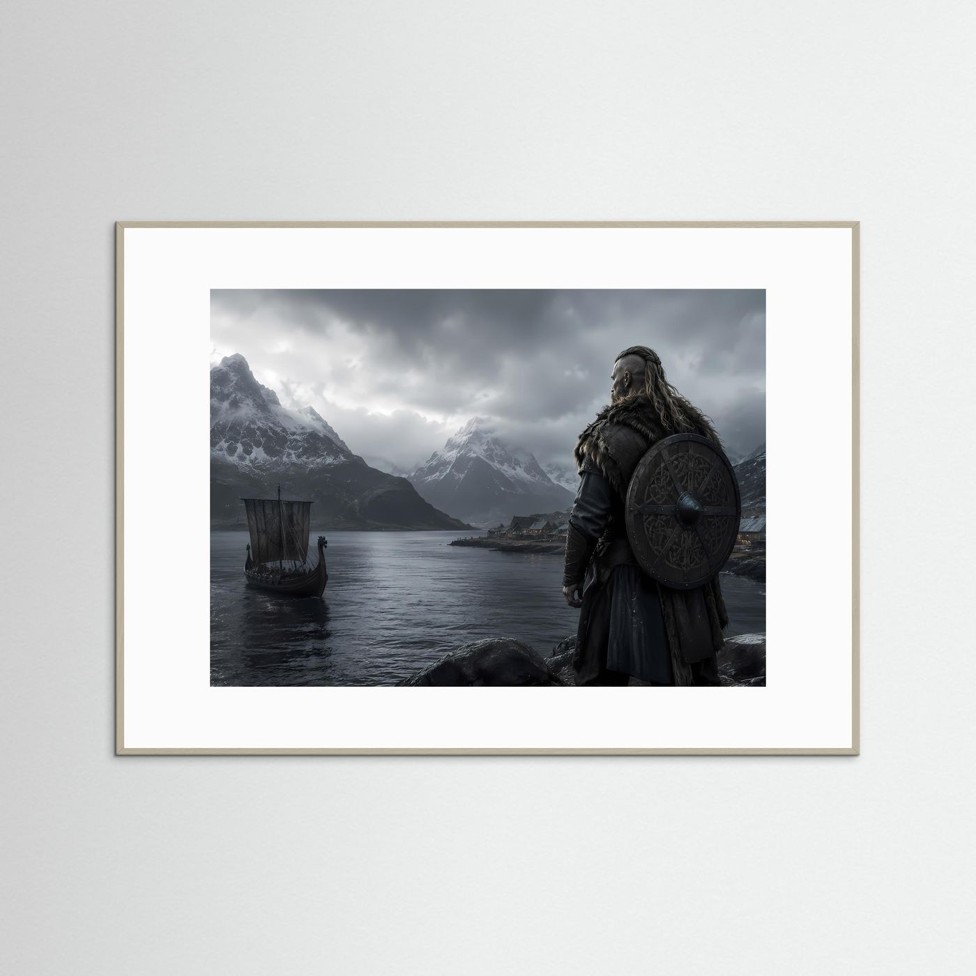 Wikinger am nordischen Fjord | Mystische Wikinger Landschaft mit Langschiff