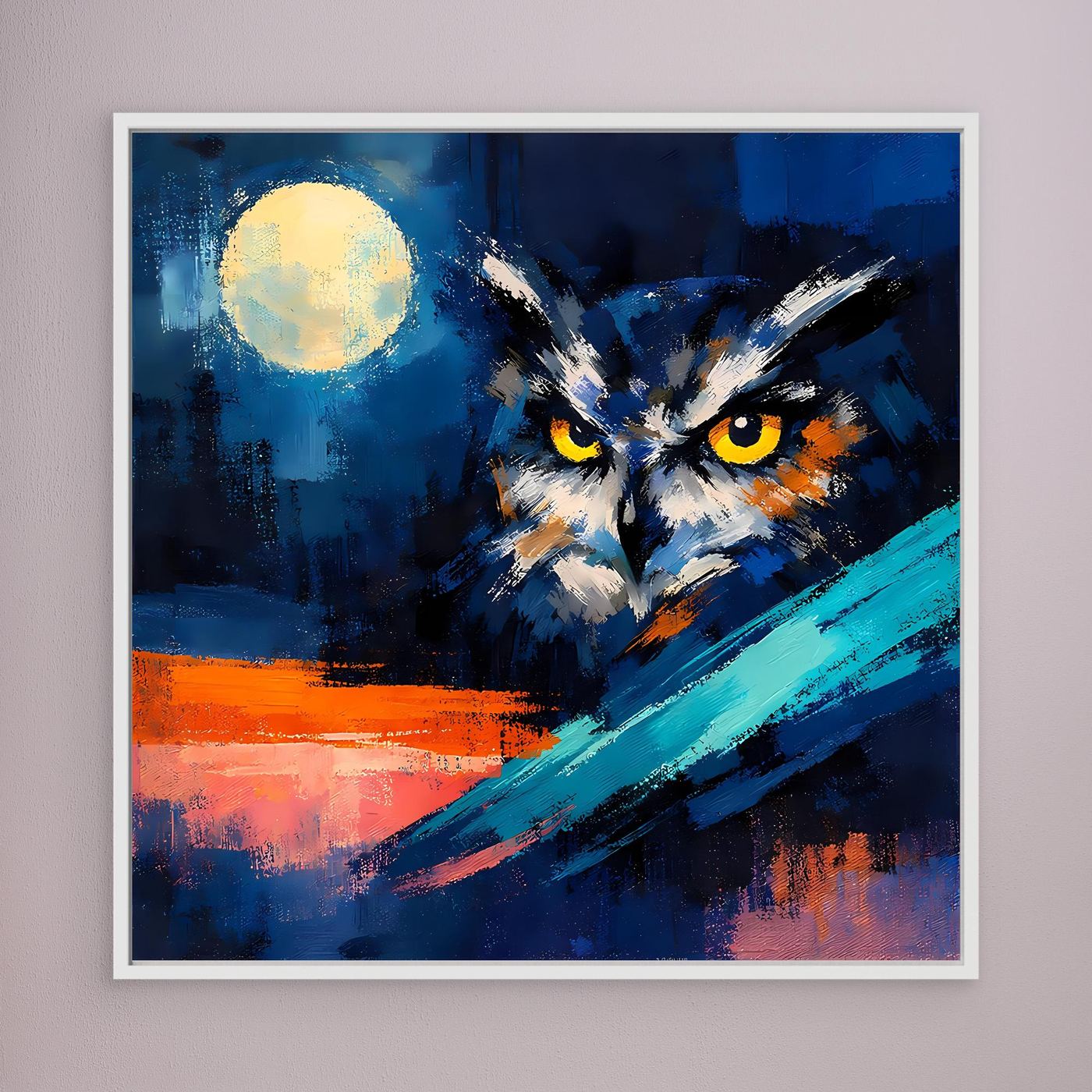 Premium Leinwand Mystische Eule bei Vollmond | Abstraktes Kunst Poster Modernes Nacht Wandbild