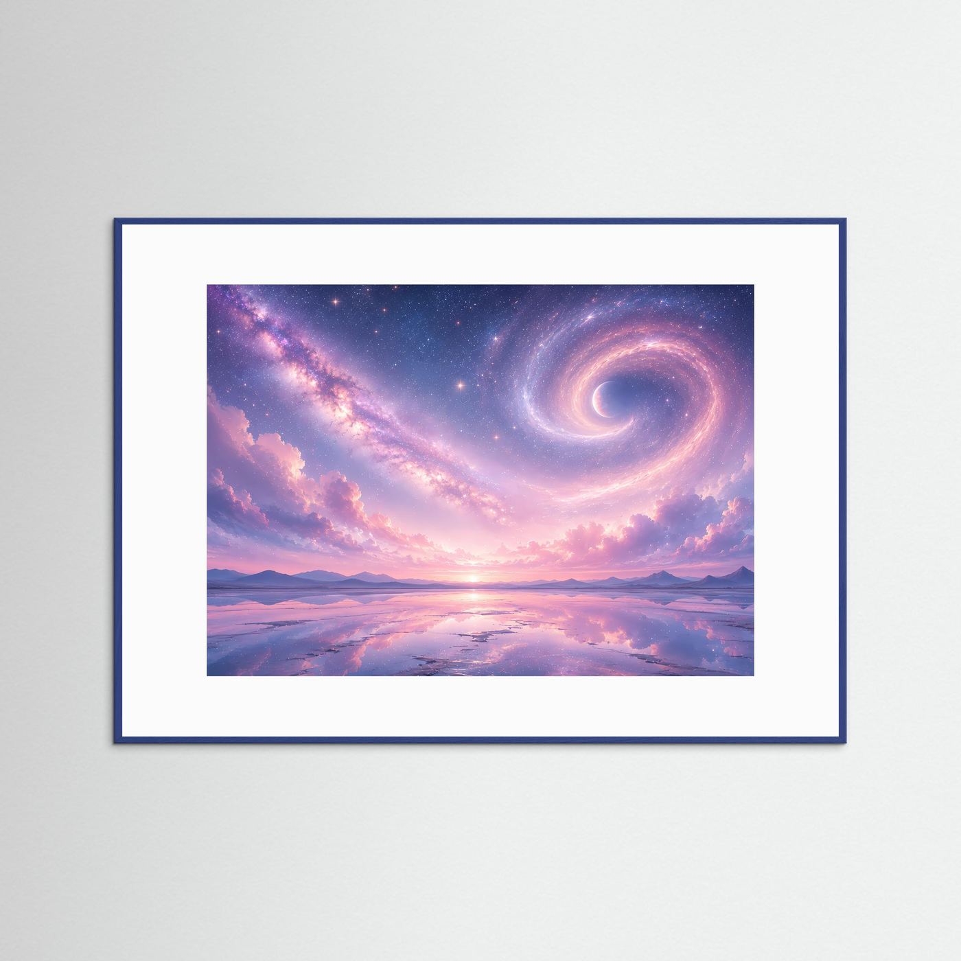 Pastell Galaxie Poster | Magischer Sternenhimmel mit Spiralnebel | Traumhafte Kosmos Wandkunst in Rosa & Lavendel