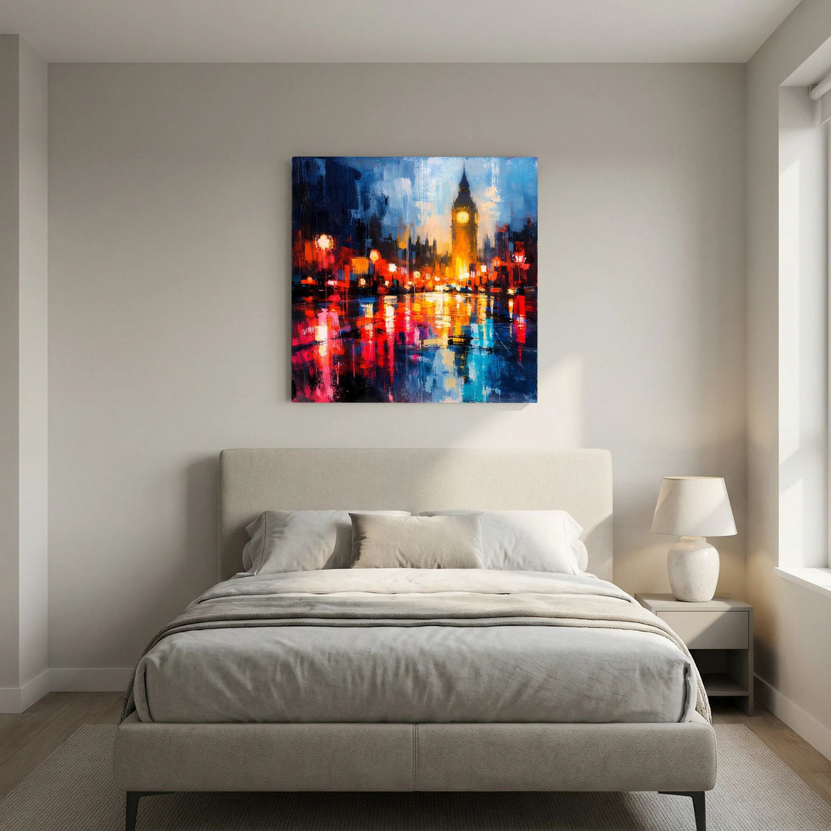 Leinwand Abstraktes Big Ben London Gemälde | Modernes Urbanes Wandbild bei Nacht