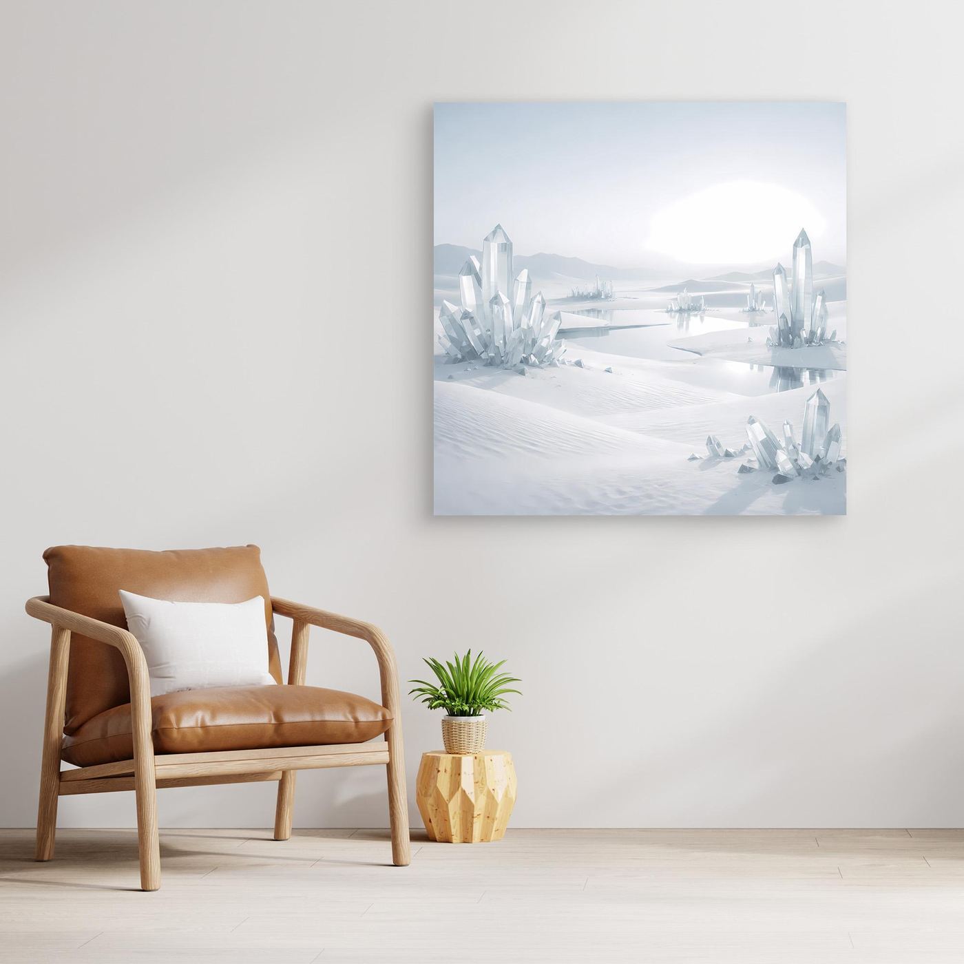 Leinwandbild mit kristalliger Winterlandschaft in hellem Weiß
