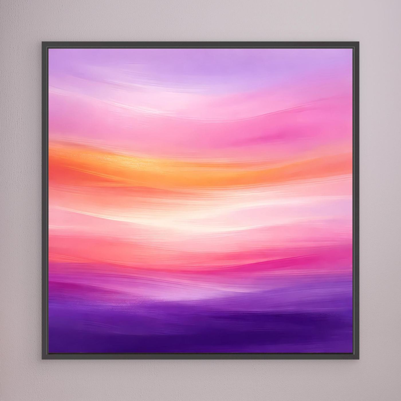 Gerahmtes Leinwandbild mit abstraktem Abendrot in Pink, Lila und Violett, horizontale Farbverläufe