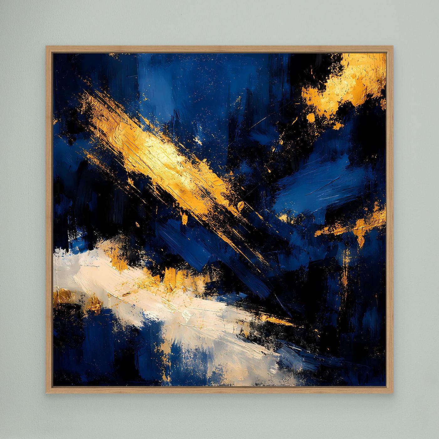 Leinwand Abstraktes Universum in Dunkelblau und Gold | Modernes Expressionistisches Wandbild