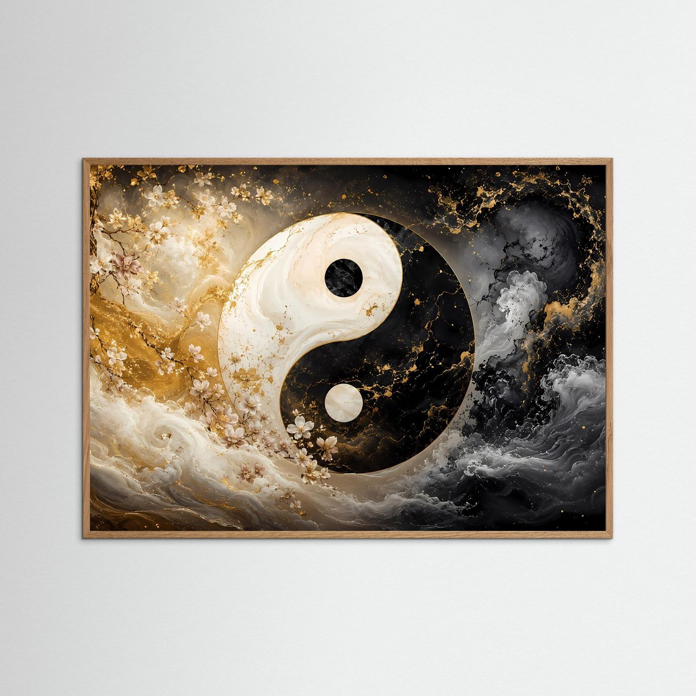 Yin Yang Poster Gold Schwarz | Spirituelle Wandkunst | Abstrakte Zen Kunst | Elegantes Feng Shui Wandbild