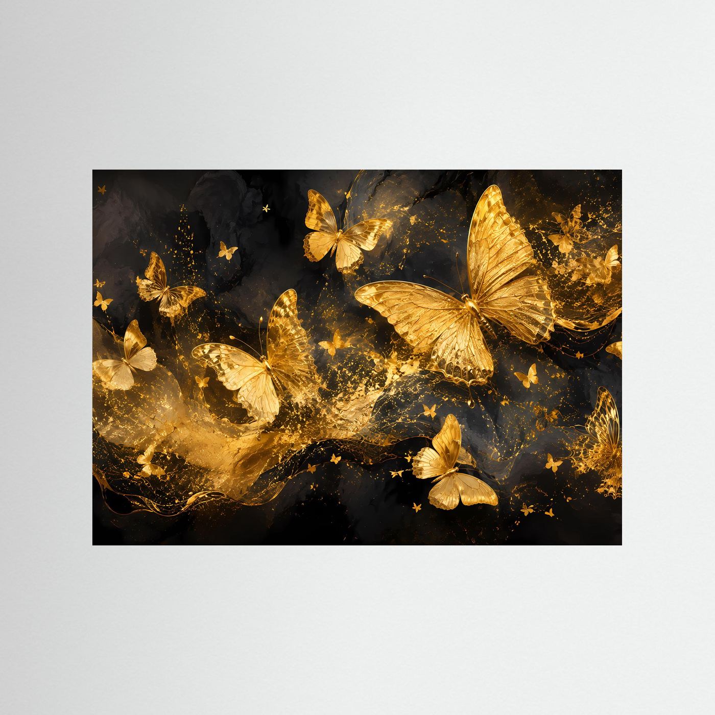 Goldene Schmetterlinge Poster | Luxuriöse Schwarz Gold Wandkunst | Elegantes Abstraktes Schmetterlingsbild | Modernes Wandbild | Premium Wall Art