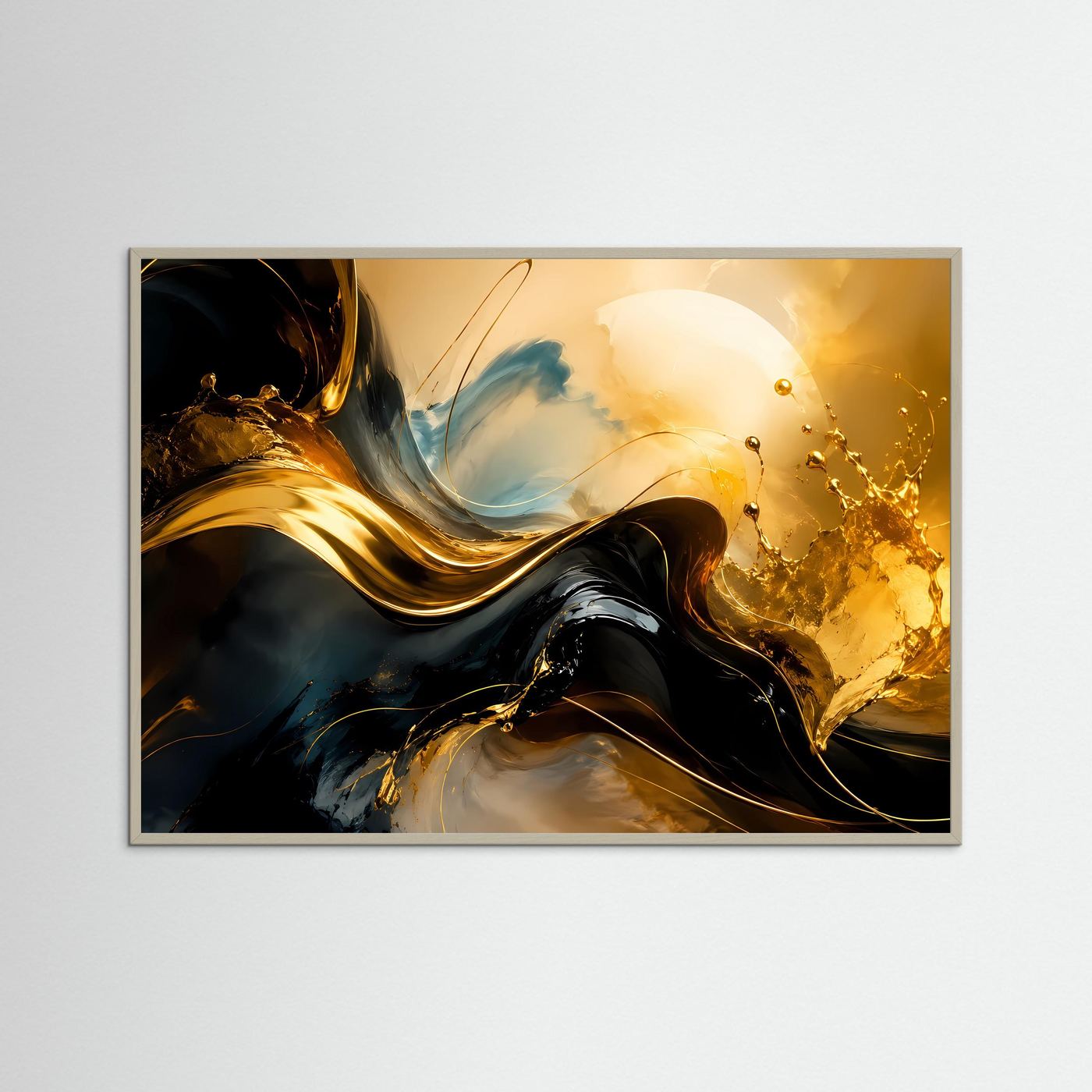 Fließendes Gold in Wellen & Dunkelheit | Abstrakte Luxus Kunst Poster Querformat