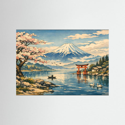 Poster Fuji am Kirschblütensee | Japanisches Natur‑ & Kultur‑Wandbild