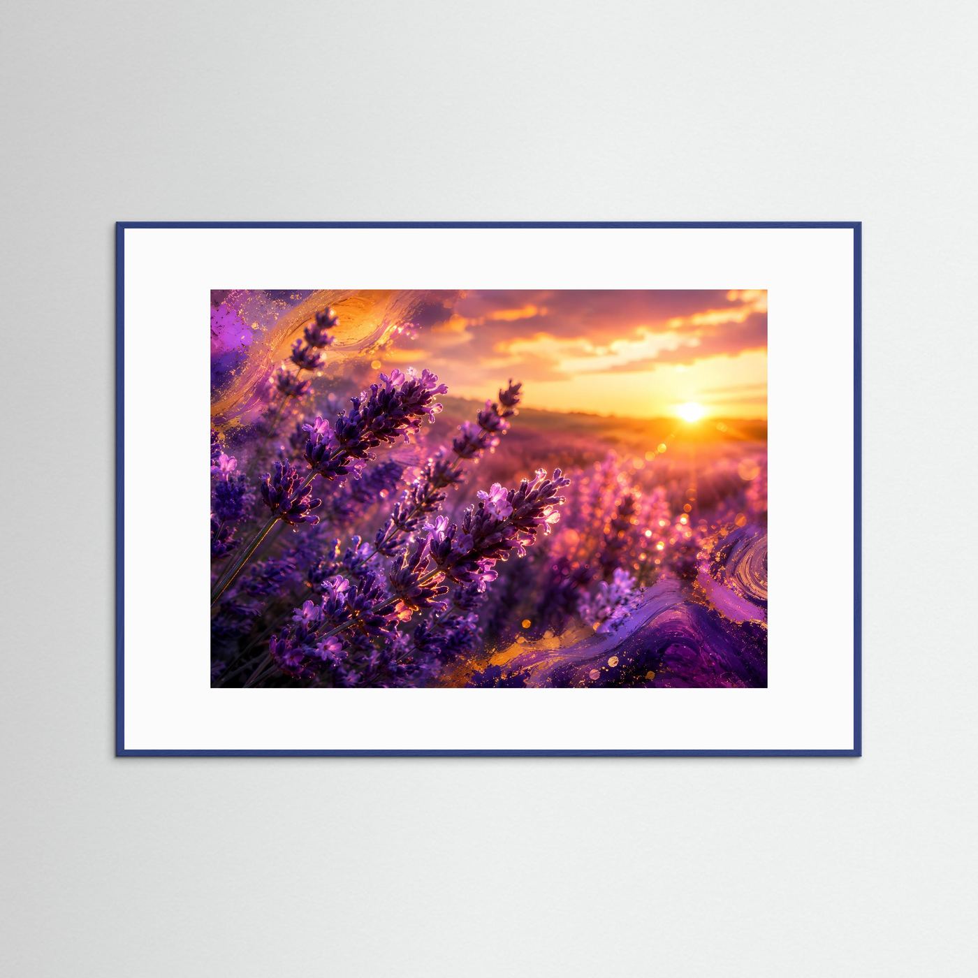 Lavendelfeld Sonnenuntergang Poster | Lavendel Wandbild | Provence Landschaft | Abstrakte Naturkunst | Moderner Fine Art Kunstdruck