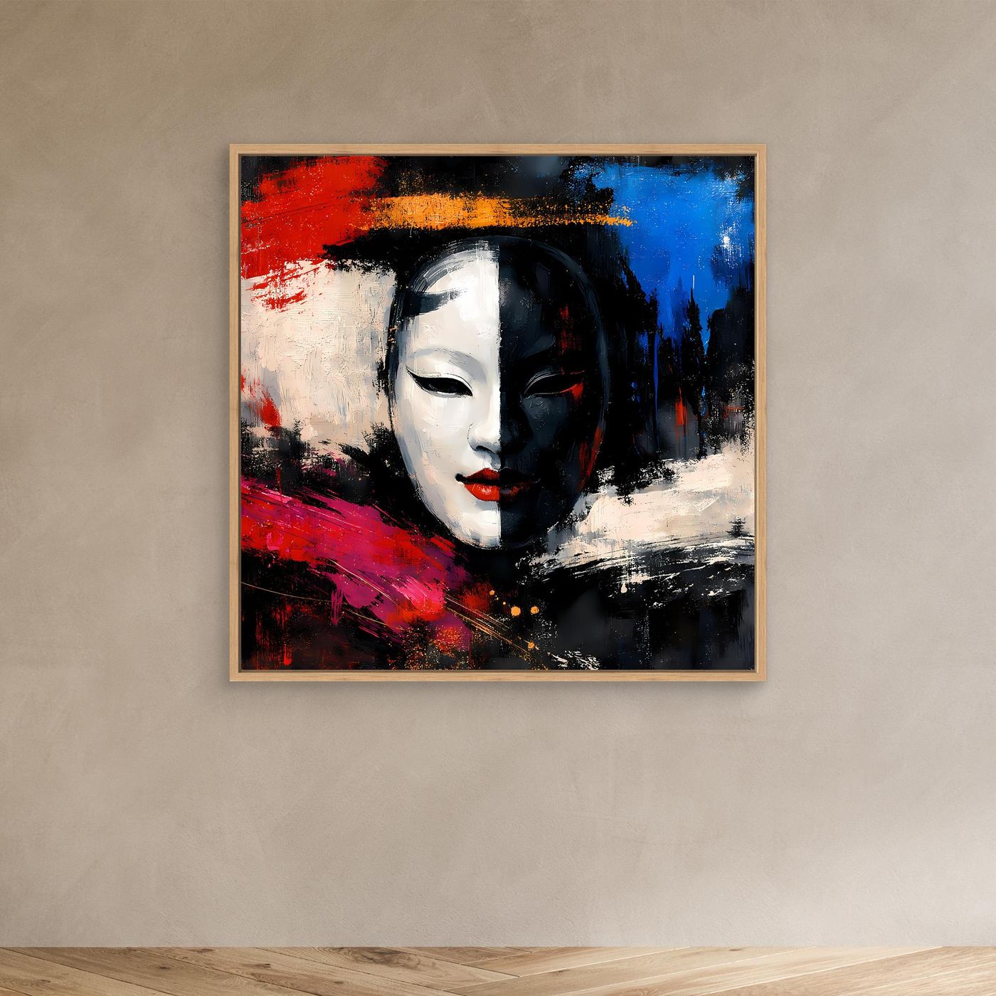 Leinwand Geisha-Maske im Pop-Art-Stil | Modernes Abstraktes Wandbild