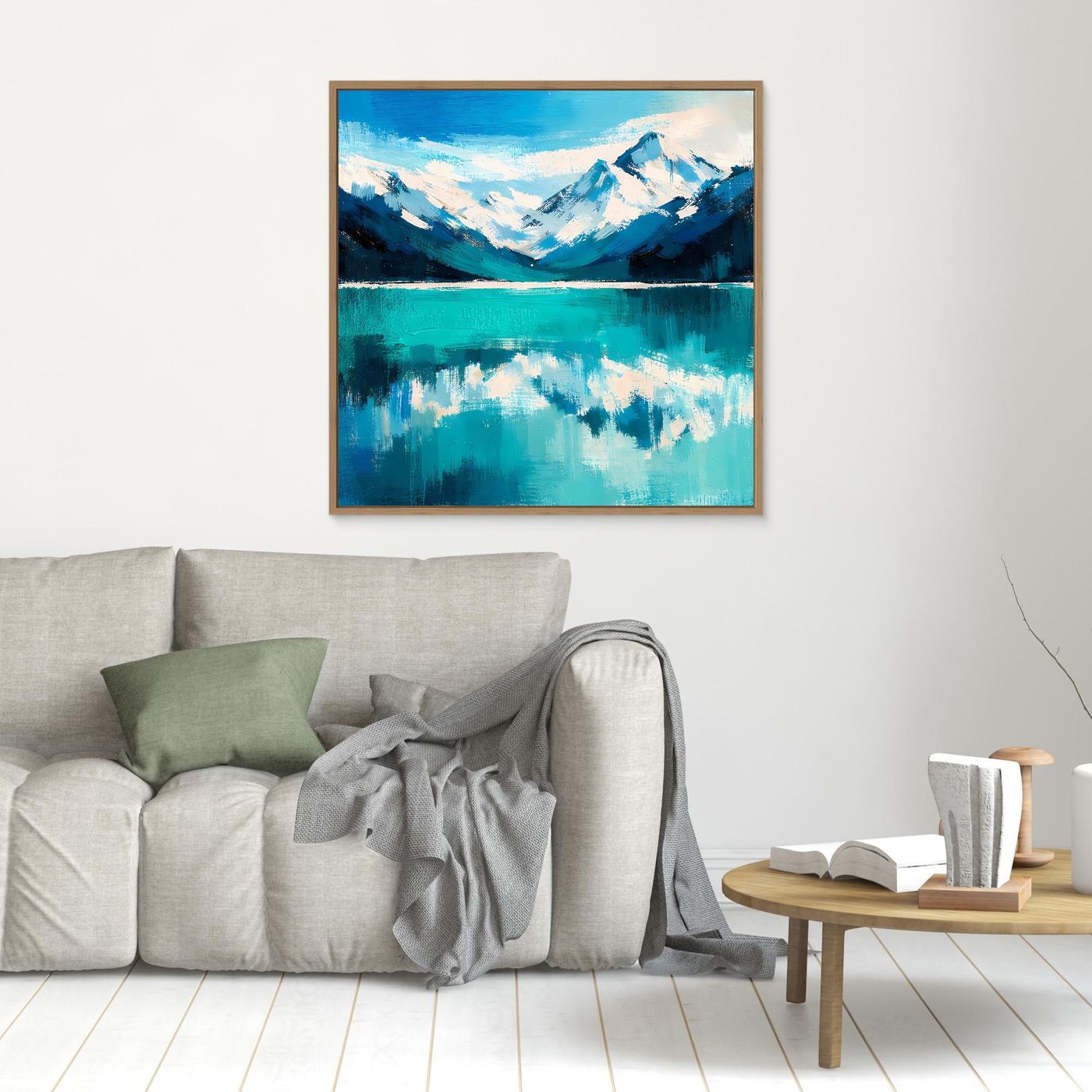Leinwand Abstraktes Bergsee Gemälde | Modernes Alpines Wandbild Türkis Blau