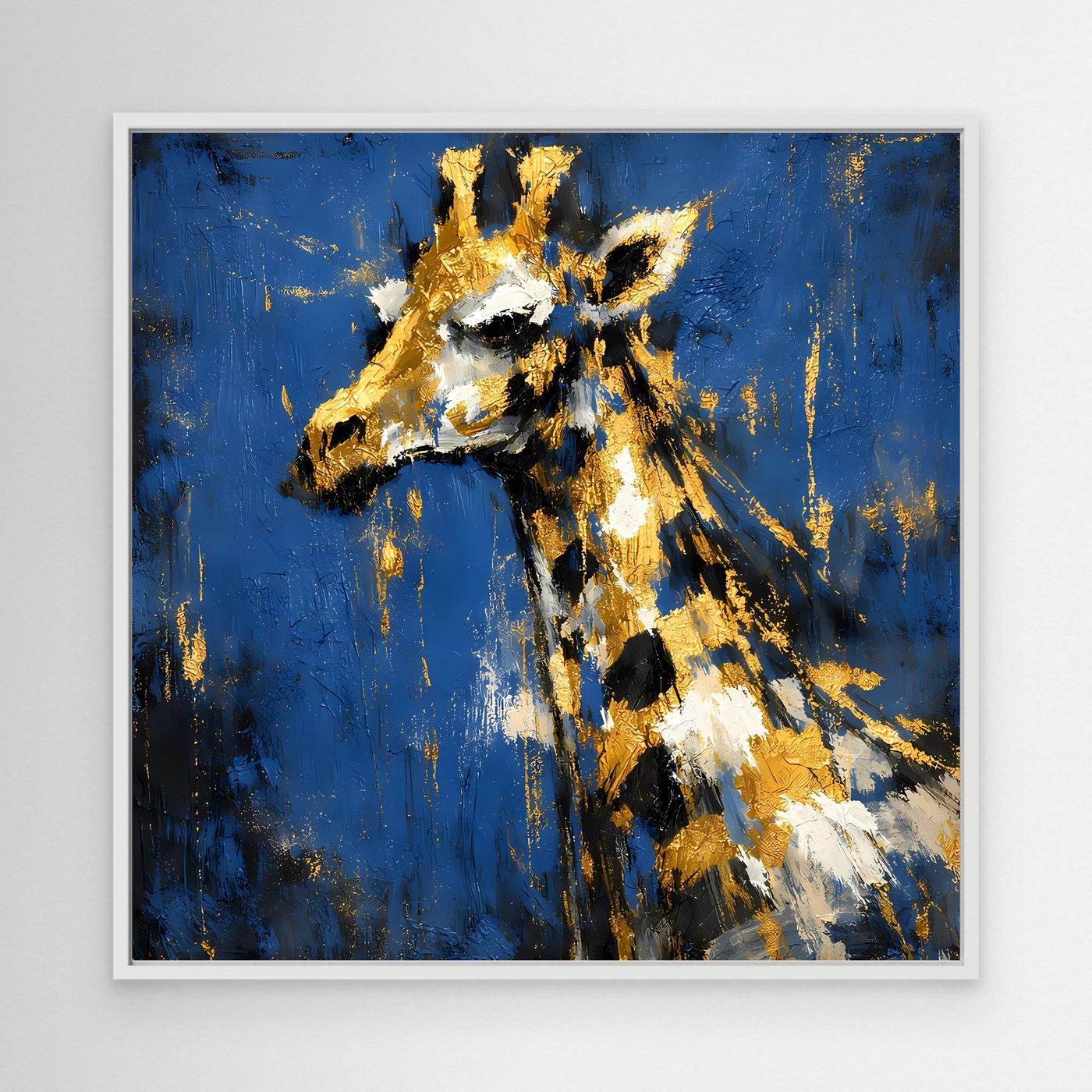 Leinwand Elegante Giraffe in Gold und Blau | Abstraktes Tier Wandbild