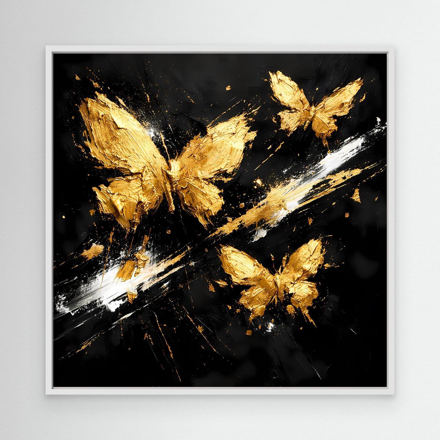 Leinwand Goldene Schmetterlinge im Flug | Abstraktes Modernes Wandbild