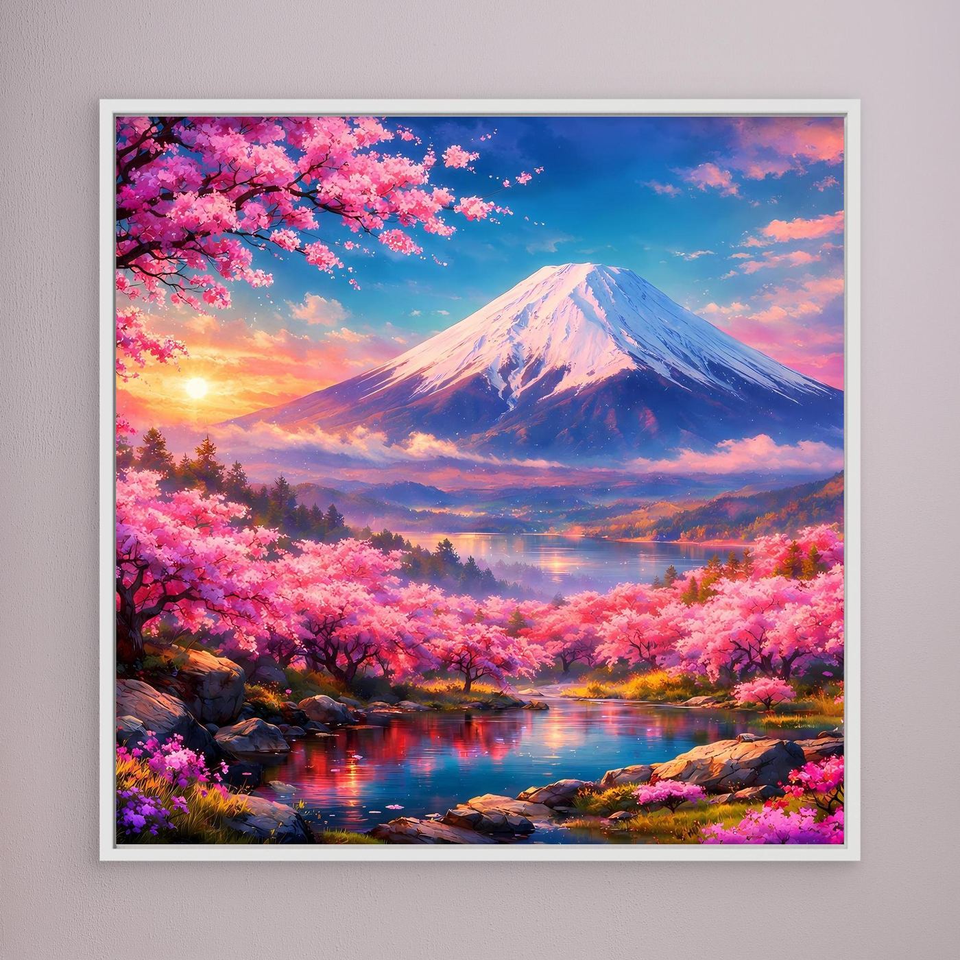 Leinwandbild Magischer Fuji & Kirschblüte | Japanisches Frühlingserwachen Wandbild auf echtem Holzkeilrahmen