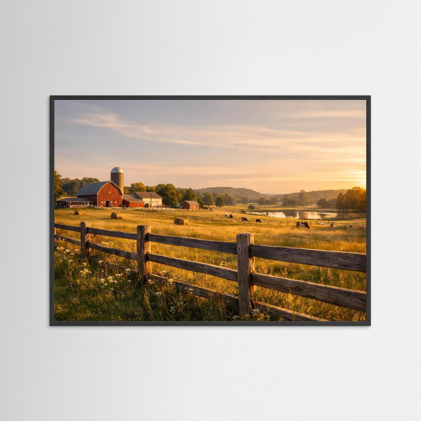 Idyllischer Bauernhof im goldenen Abendlicht | Ländliches Panorama Poster Querformat