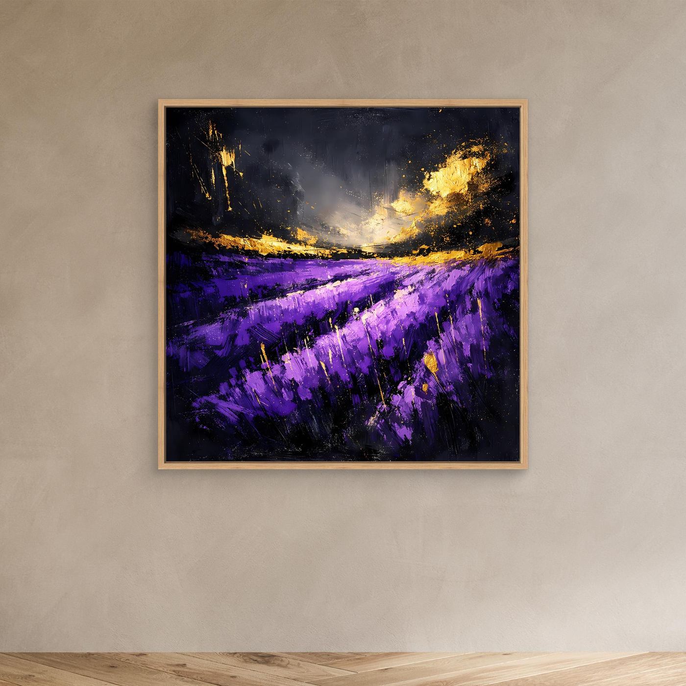 Leinwand Abstraktes Lavendelfeld im Abendlicht | Modernes Natur Wandbild