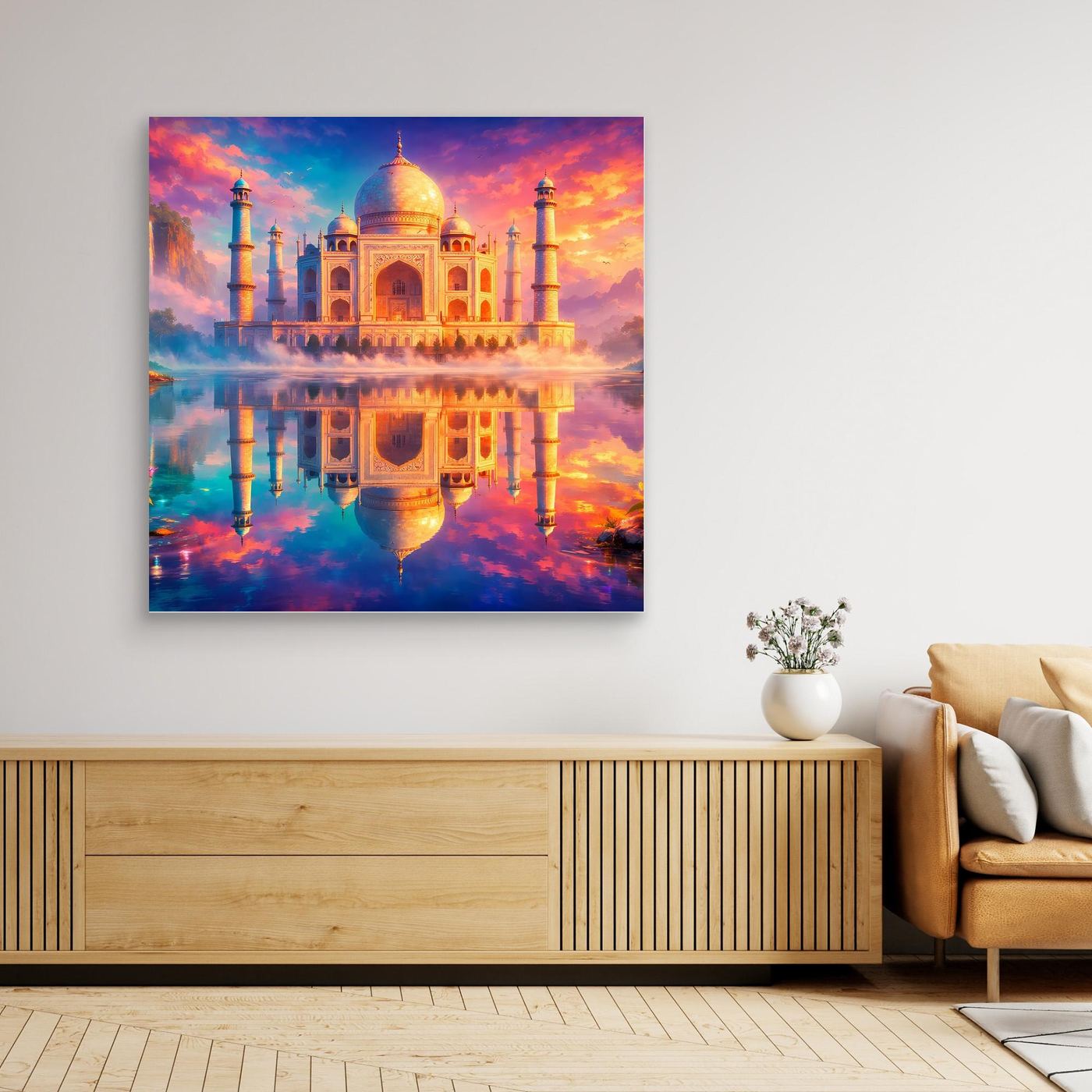 Leinwandbild Magisches Taj Mahal | Orientalisches Palast Wandbild auf echtem Holzkeilrahmen