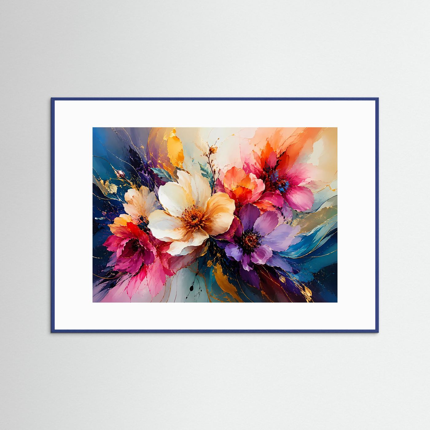 Bunter Blumentraum in Aquarell & Gold | Modernes Blumen-Poster & Kunst-Wandbild