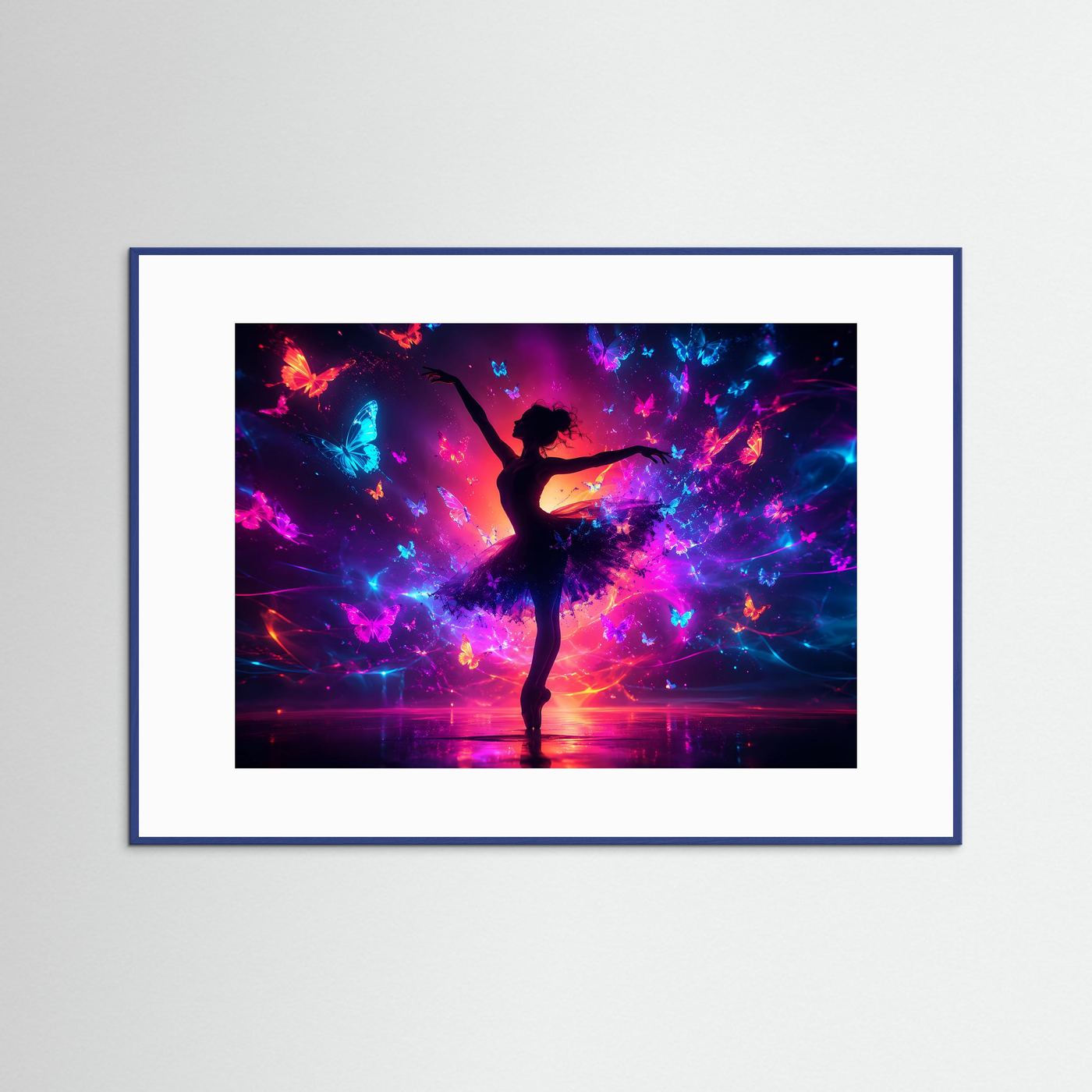 Ballerina Poster | Schmetterlinge Wandbild | Abstrakte Tanzkunst | Neon Fantasy Wanddekoration Modern
