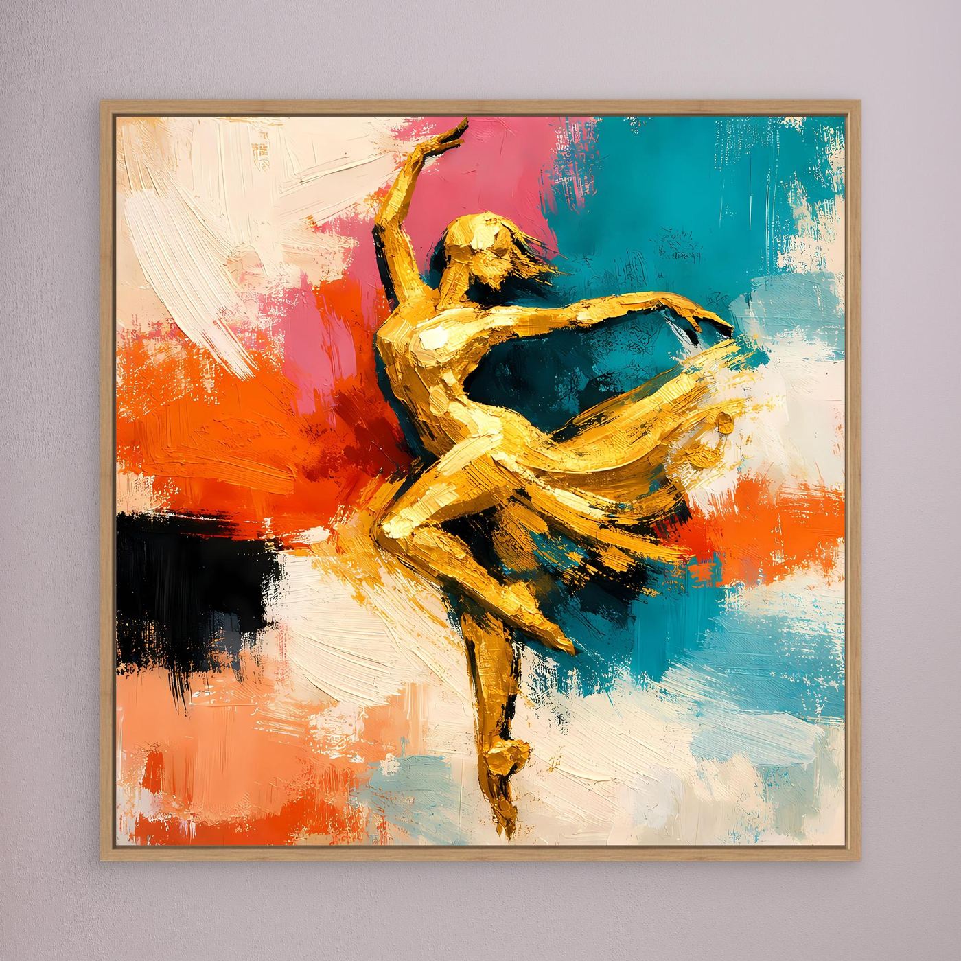 Leinwand Elegante Goldene Tänzerin im Flug | Abstraktes Ballett & Modern Art Wandbild