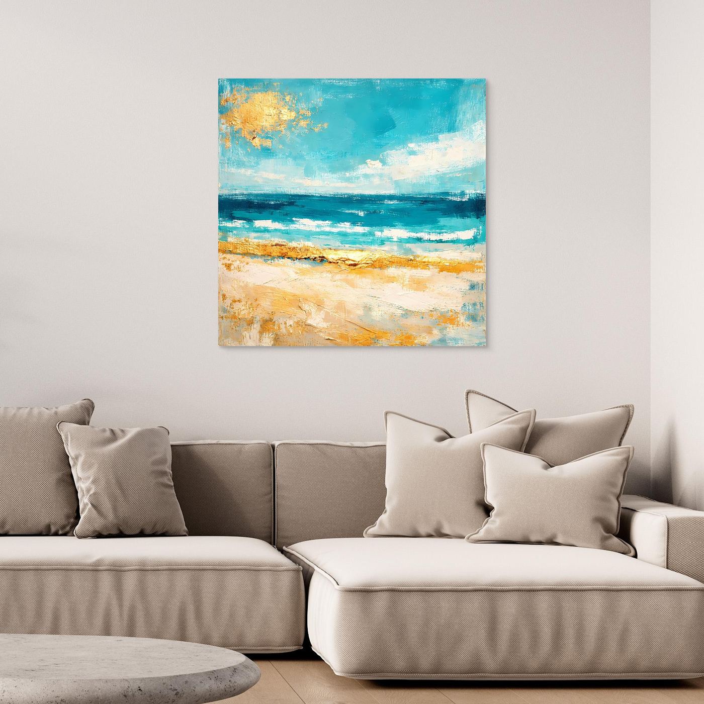 Leinwand Karibischer Traumstrand in Türkis | Abstraktes Meer Wandbild Gold