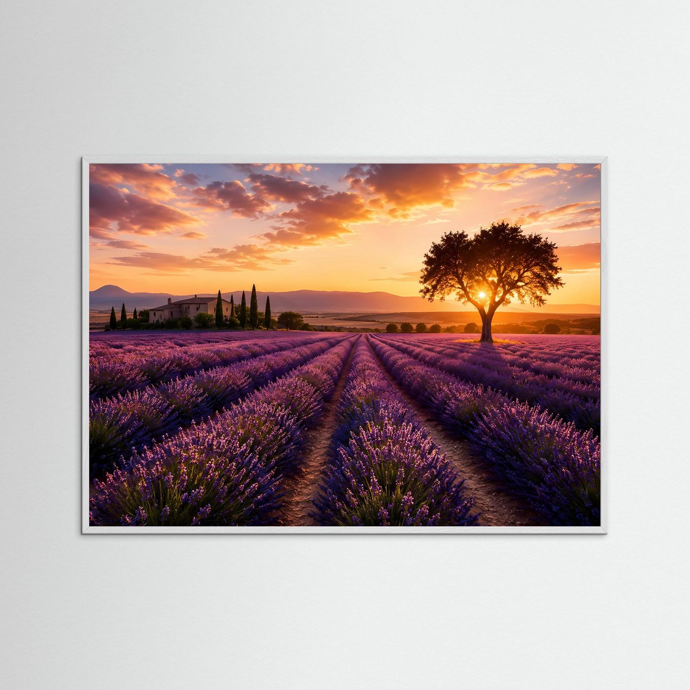 Lavendelzauber in der Provence | Romantisches Sonnenuntergang Poster im Querformat