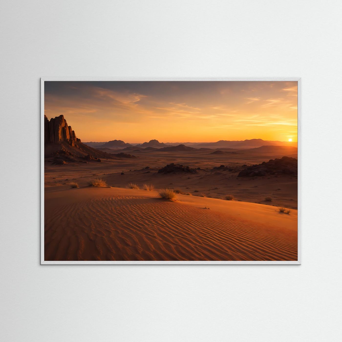 Goldene Wüstenlandschaft bei Sonnenuntergang | Felsen & Sanddünen