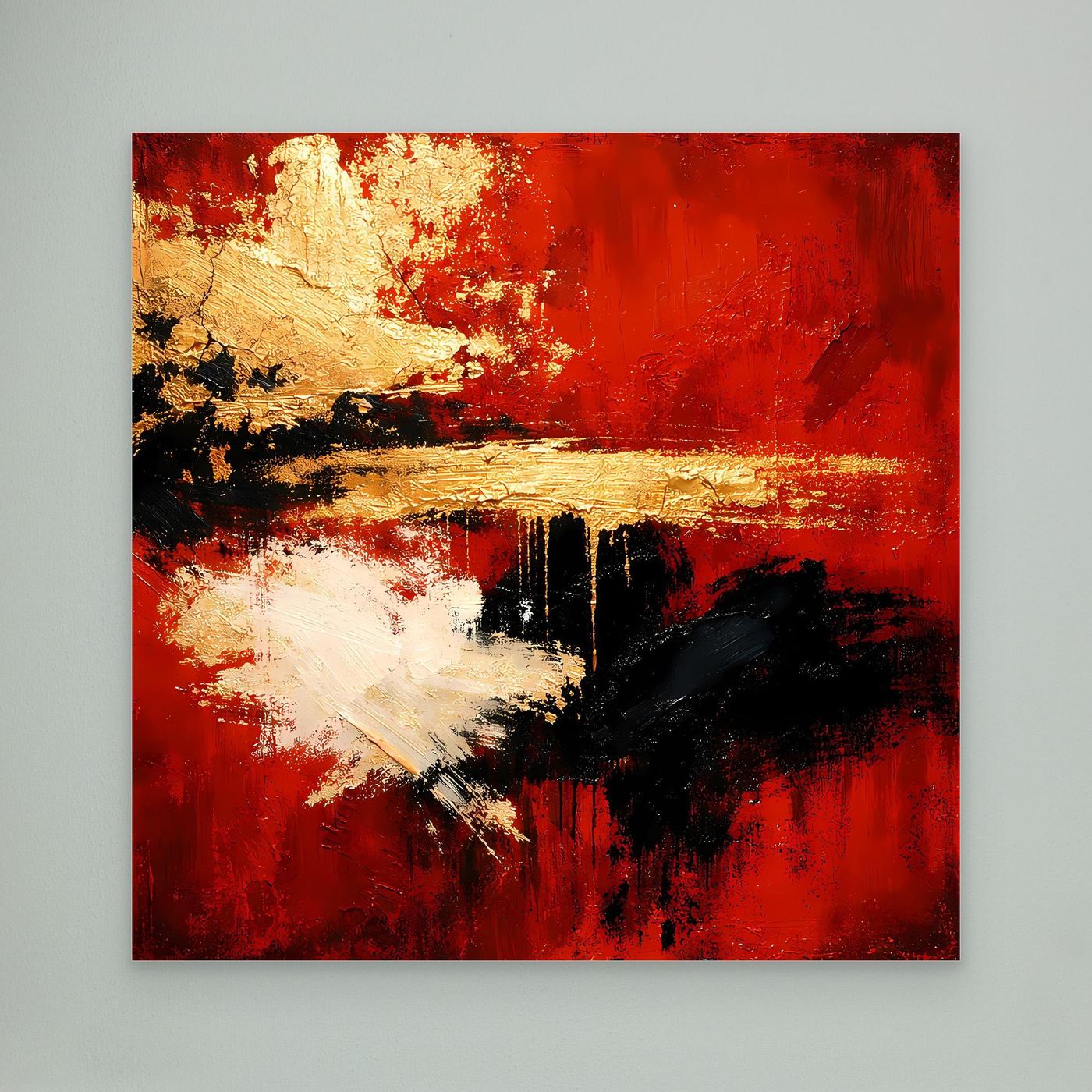 Leinwand Abstraktes Farbspiel in Rot und Gold | Modernes Progressives Wandbild